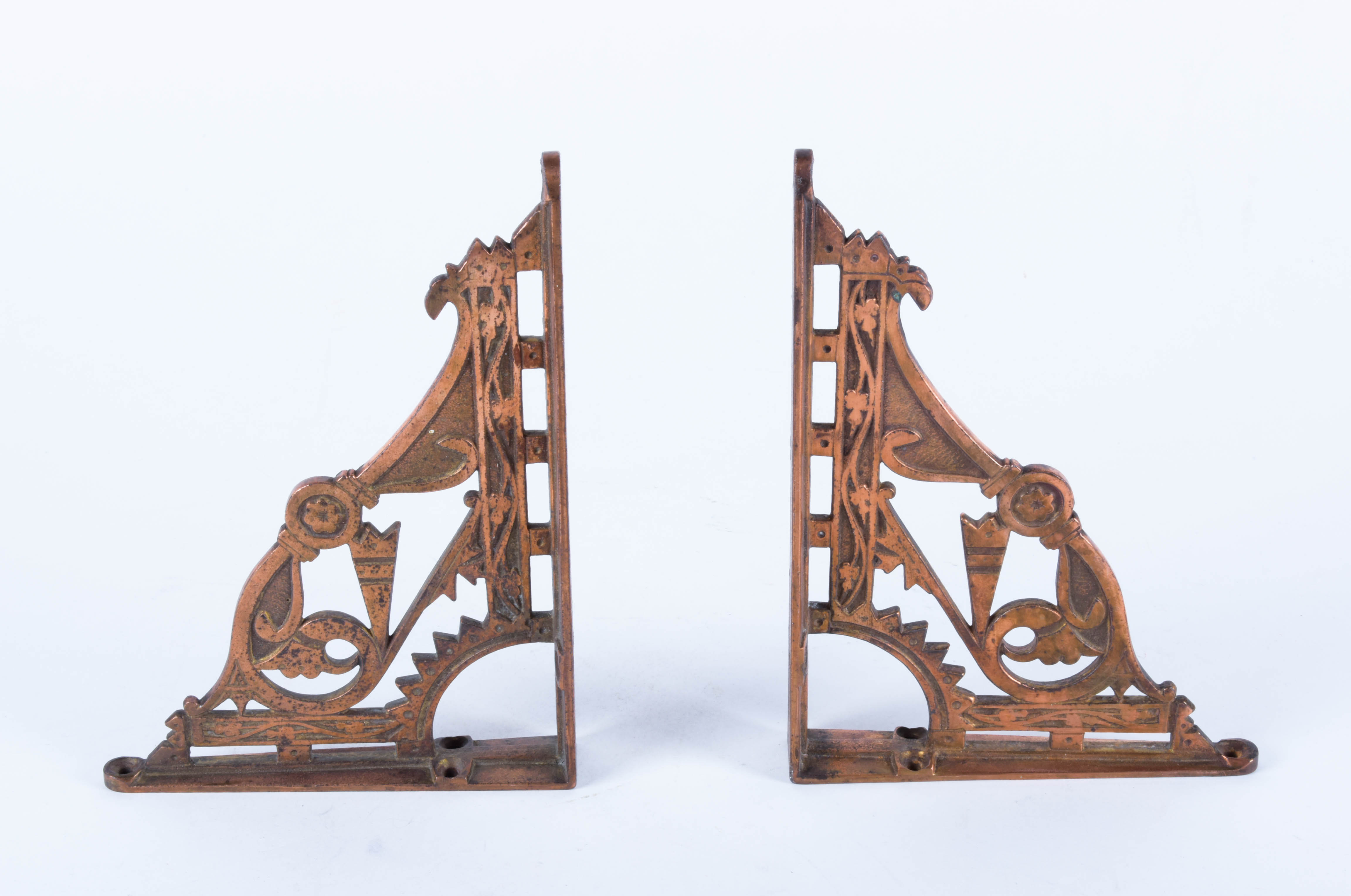 Pair of Eastlake  Shelf Brackets in Cast Iron with Copper Plating