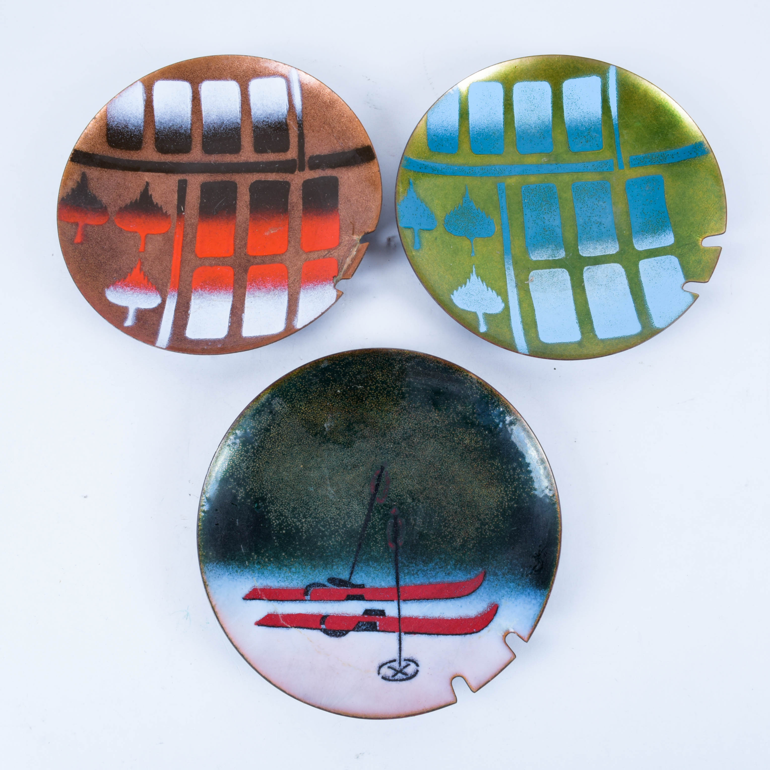 Set of Copper Enamel Plates