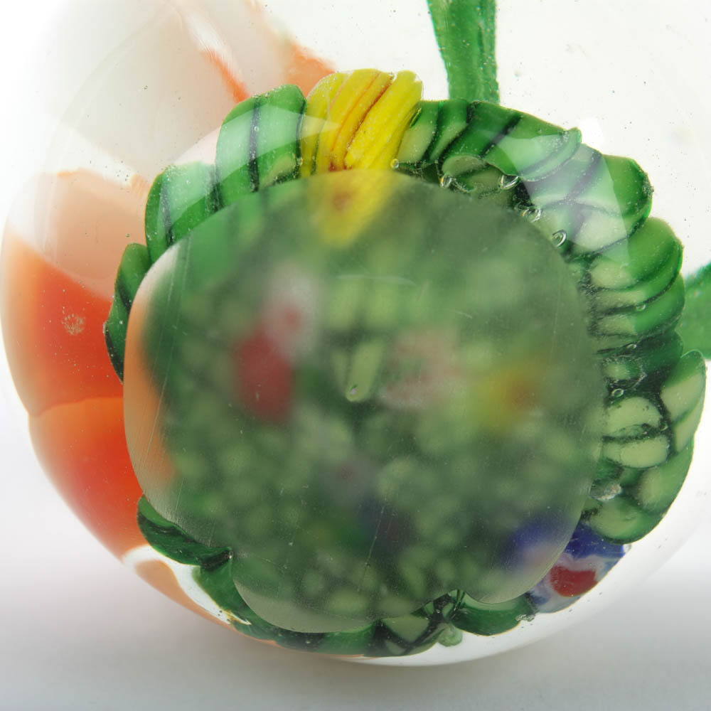 Art Glass Paperweight with Lily Pads and Orange Blossom