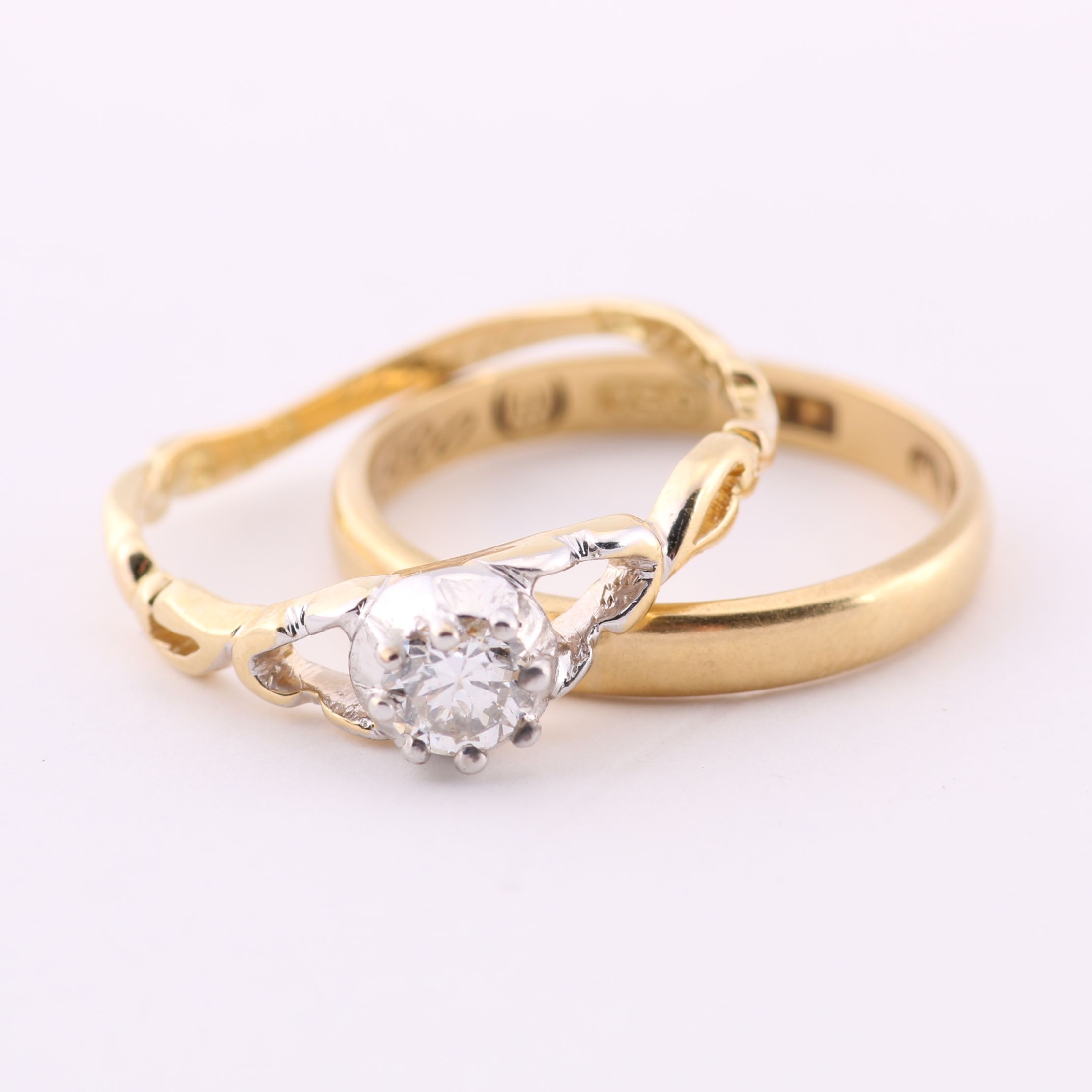 18K Yellow Gold and Diamond Wedding Set