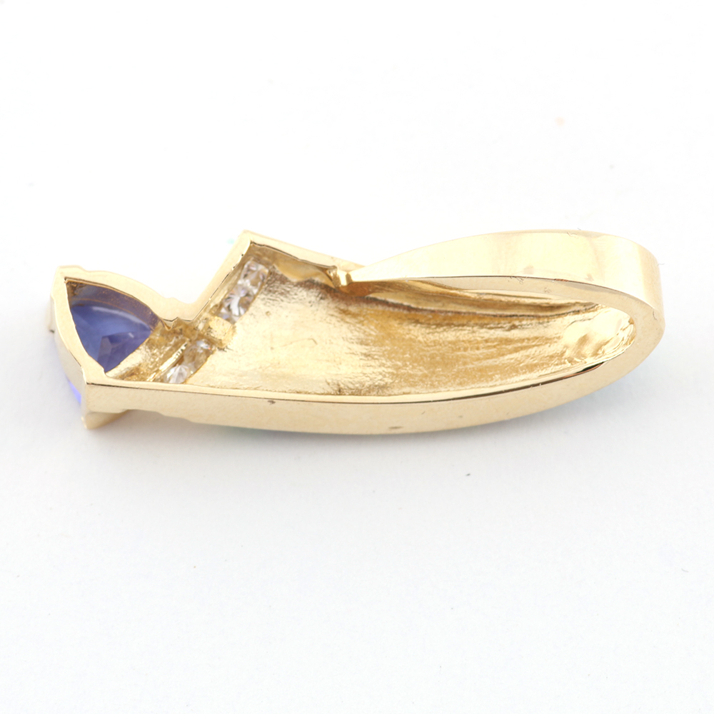14K Gold, Diamond, Tanzanite and Synthetic Opal Pendant