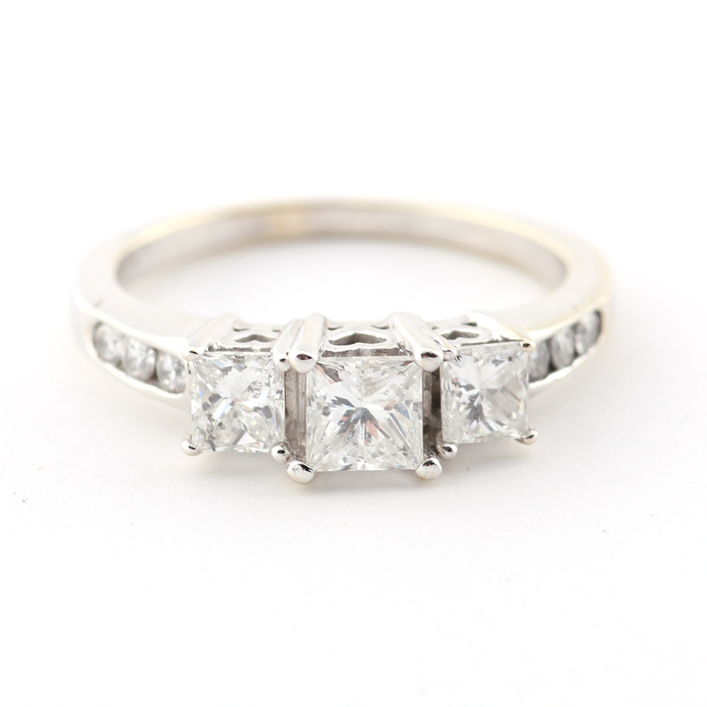 1.00 CTW Princess Cut Diamond and 14k White Gold RIng