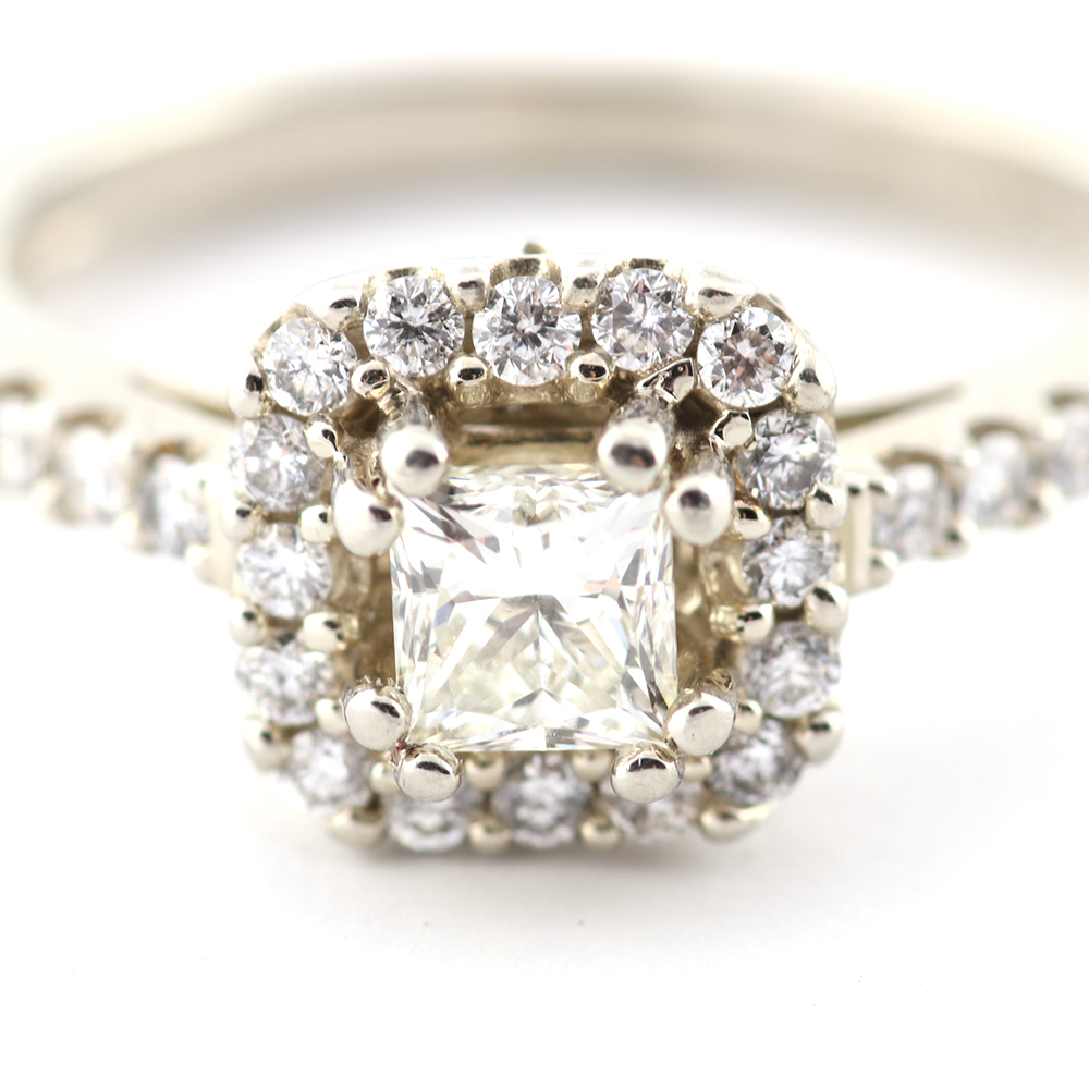 1.00 CTW Diamond and 19K White Gold Ring