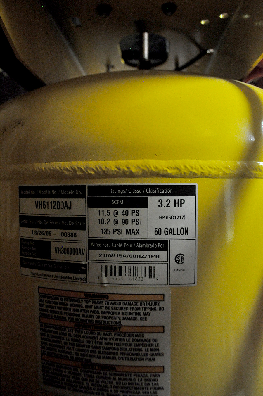 60-Gallon Campbell Hausfield Industrial Air Compressor