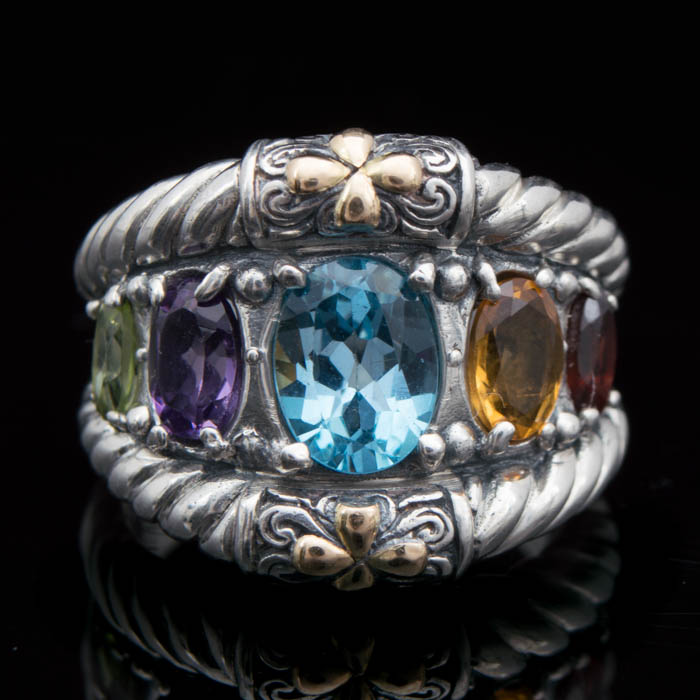Sterling Silver, 18K Gold and Semi-Precious Gemstones Ring