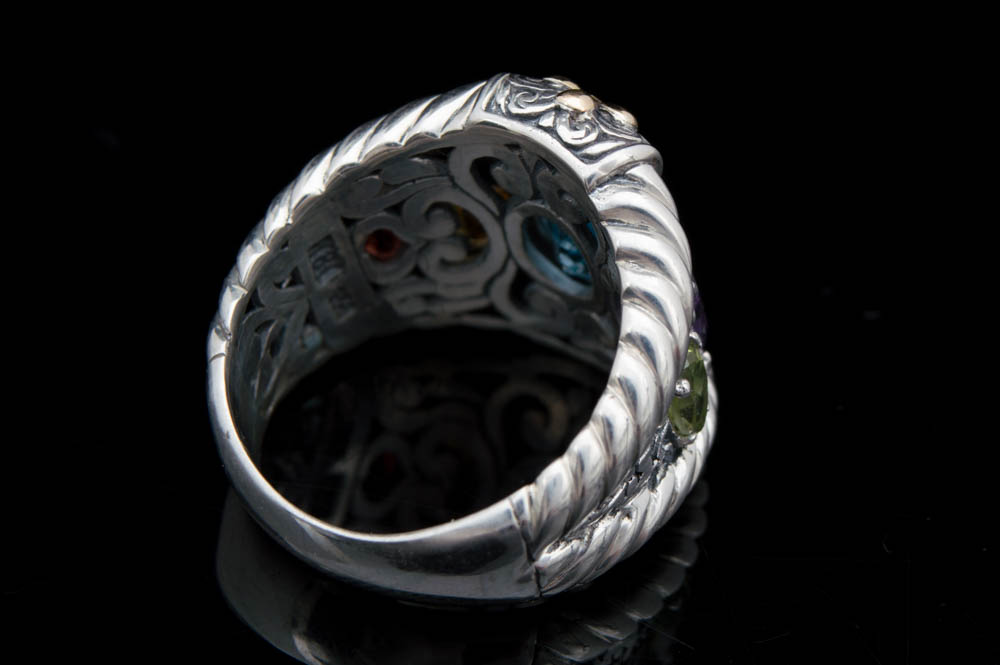 Sterling Silver, 18K Gold and Semi-Precious Gemstones Ring