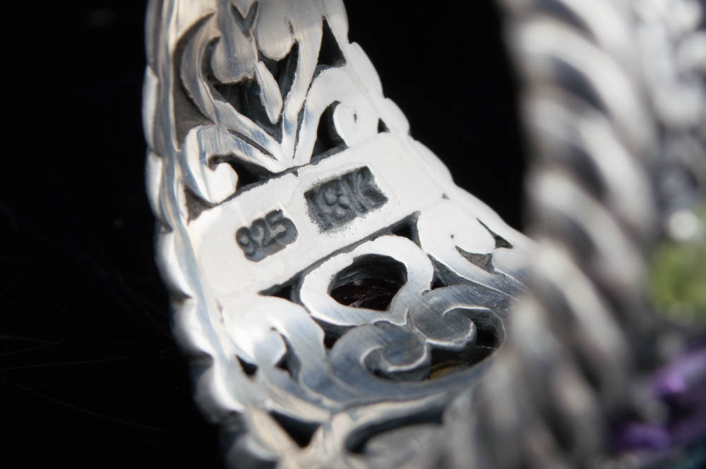 Sterling Silver, 18K Gold and Semi-Precious Gemstones Ring