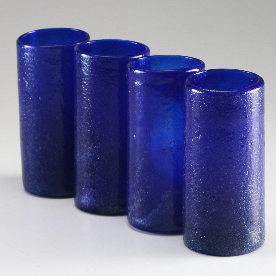 Set of Four Blue Glass Candle Holders