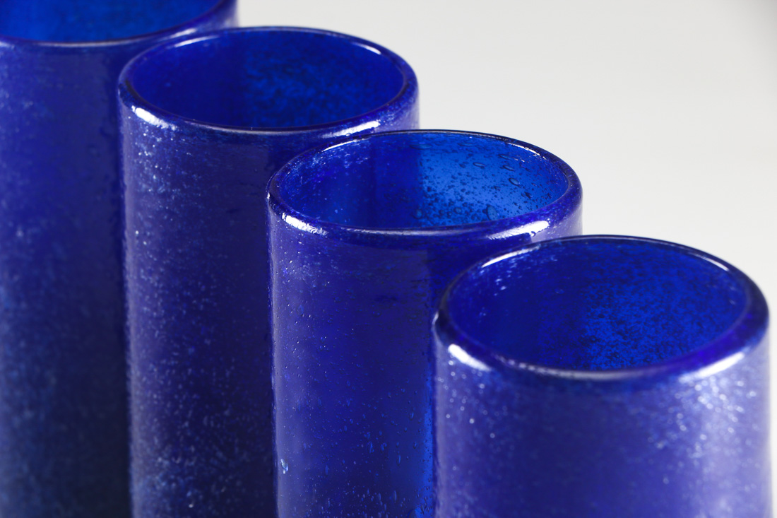 Set of Four Blue Glass Candle Holders