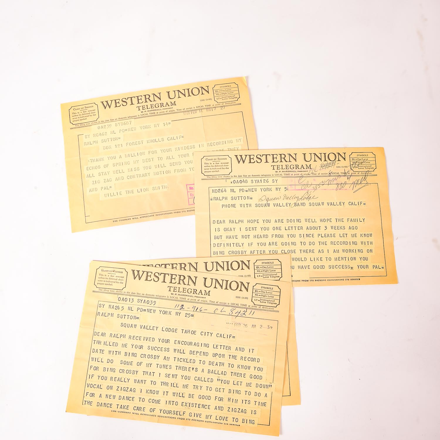 Willie "The Lion" Smith and Ralph Sutton Correspondence