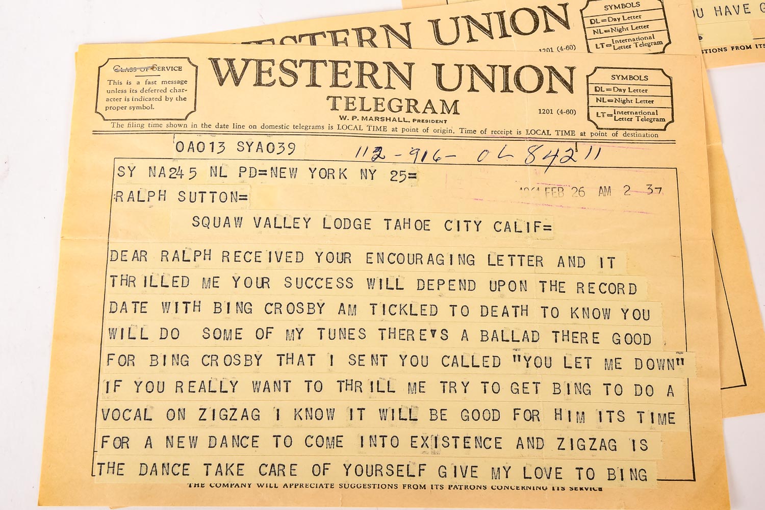 Willie "The Lion" Smith and Ralph Sutton Correspondence