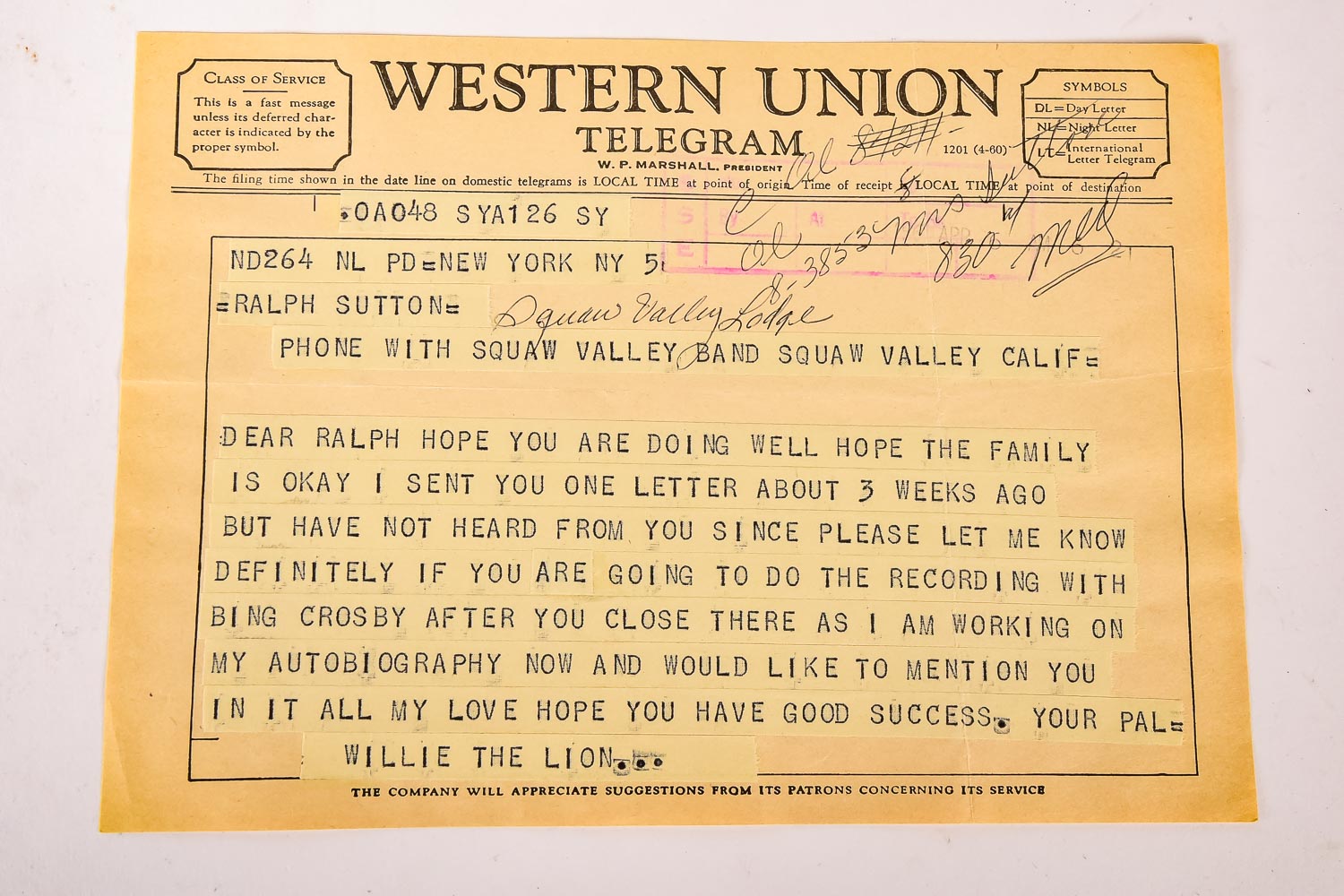 Willie "The Lion" Smith and Ralph Sutton Correspondence