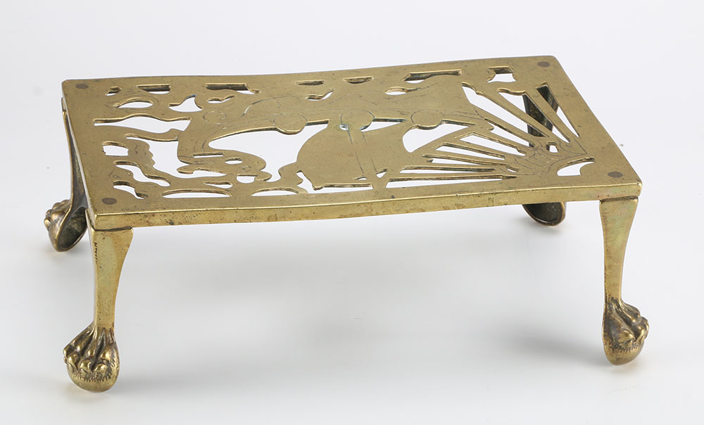 Chinese Guardian Lion Figurines and Brass Stand