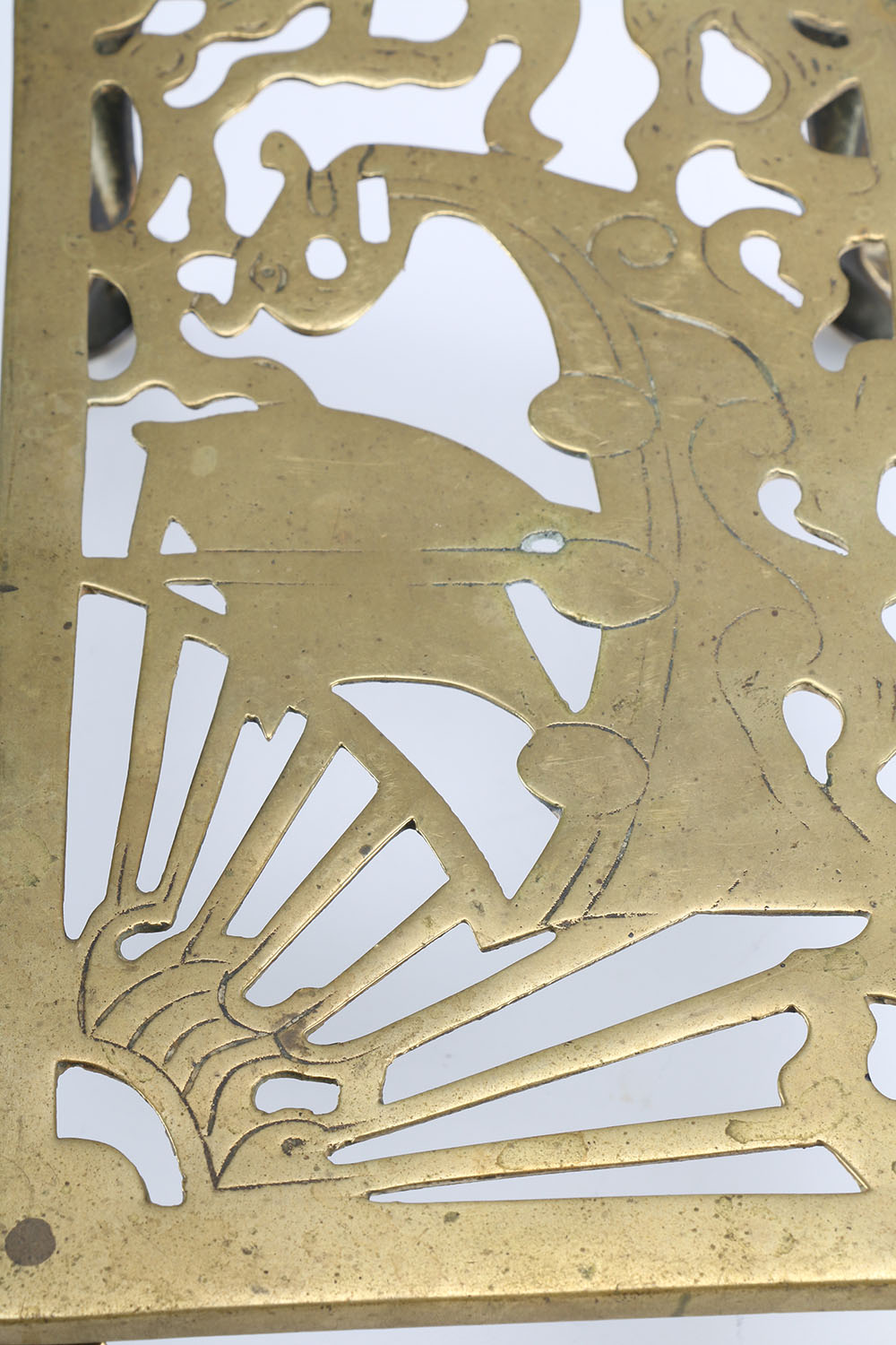 Chinese Guardian Lion Figurines and Brass Stand