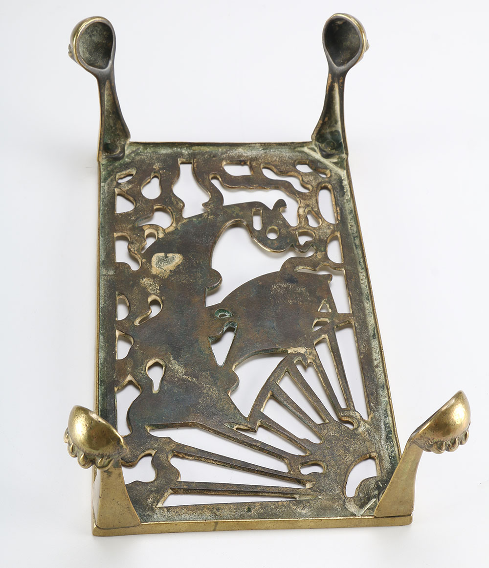 Chinese Guardian Lion Figurines and Brass Stand