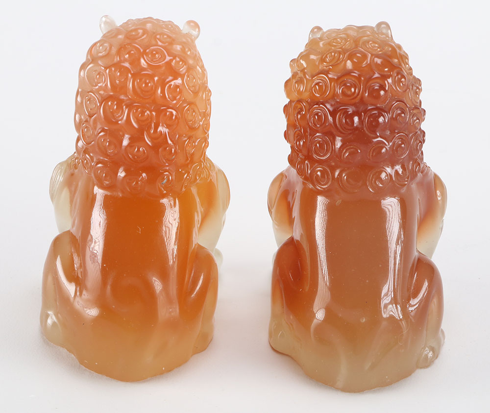 Chinese Guardian Lion Figurines and Brass Stand