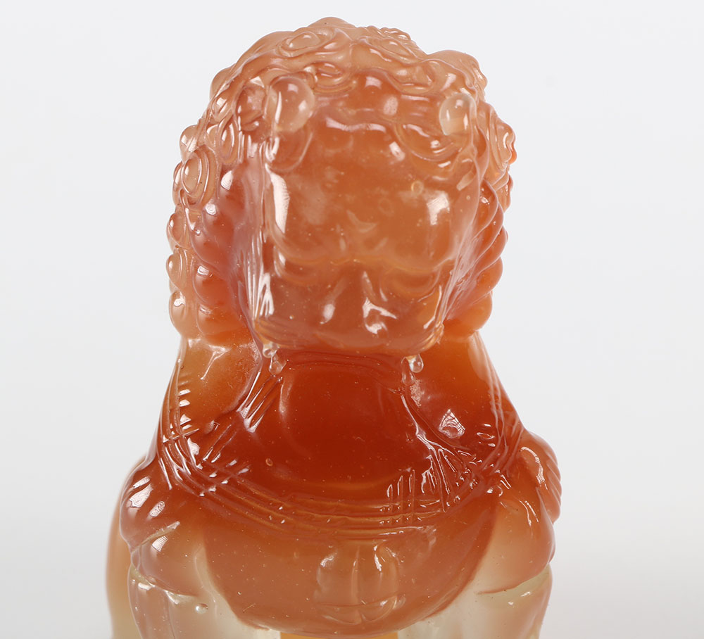 Chinese Guardian Lion Figurines and Brass Stand