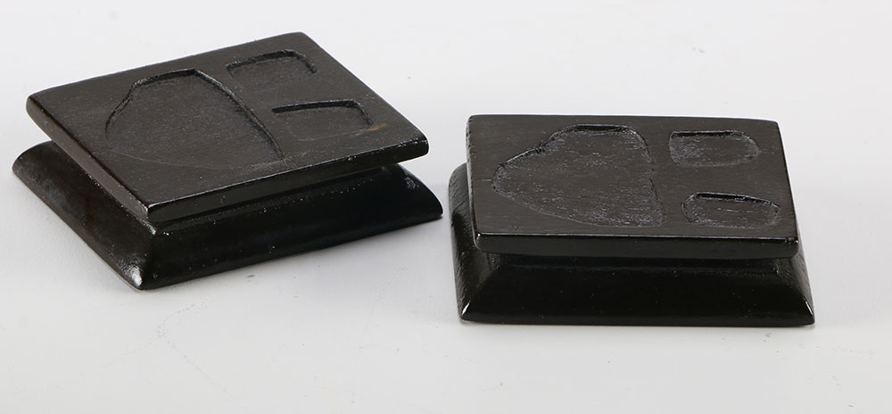 Chinese Guardian Lion Figurines and Brass Stand