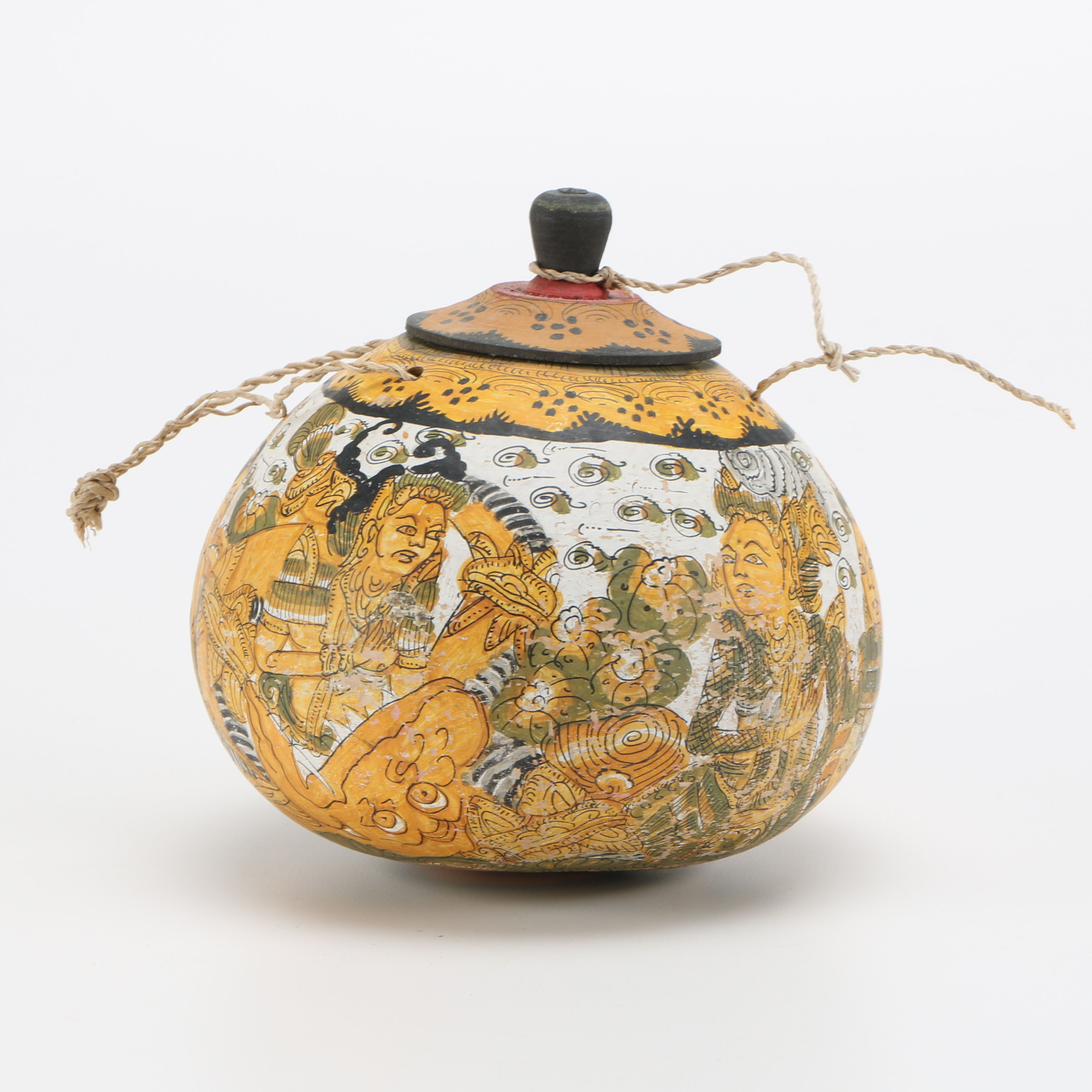 Hand-Painted Balinese Kamasan Lime Gourd