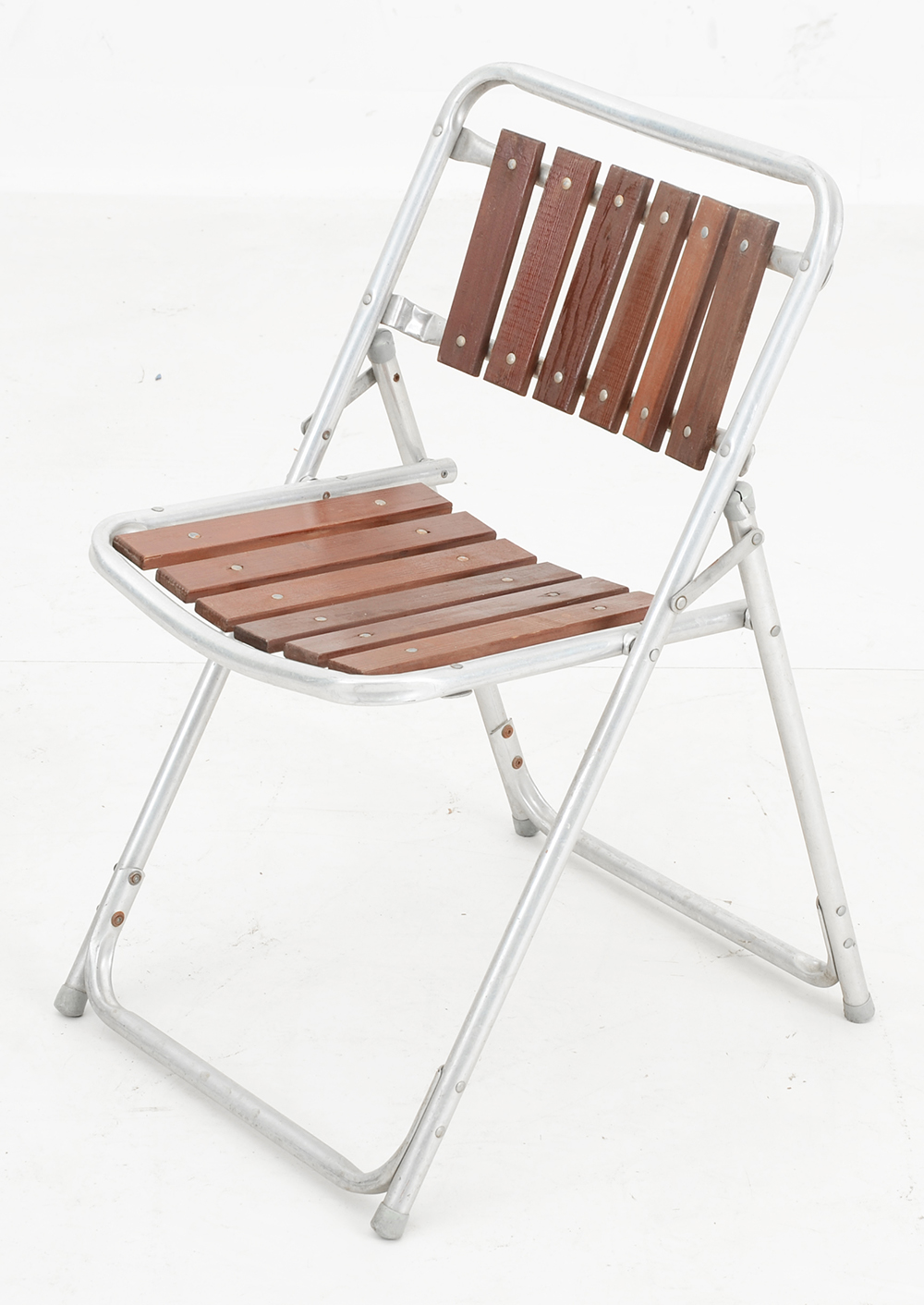 1960s Aluminum and Redwood Folding Lawn Chairs