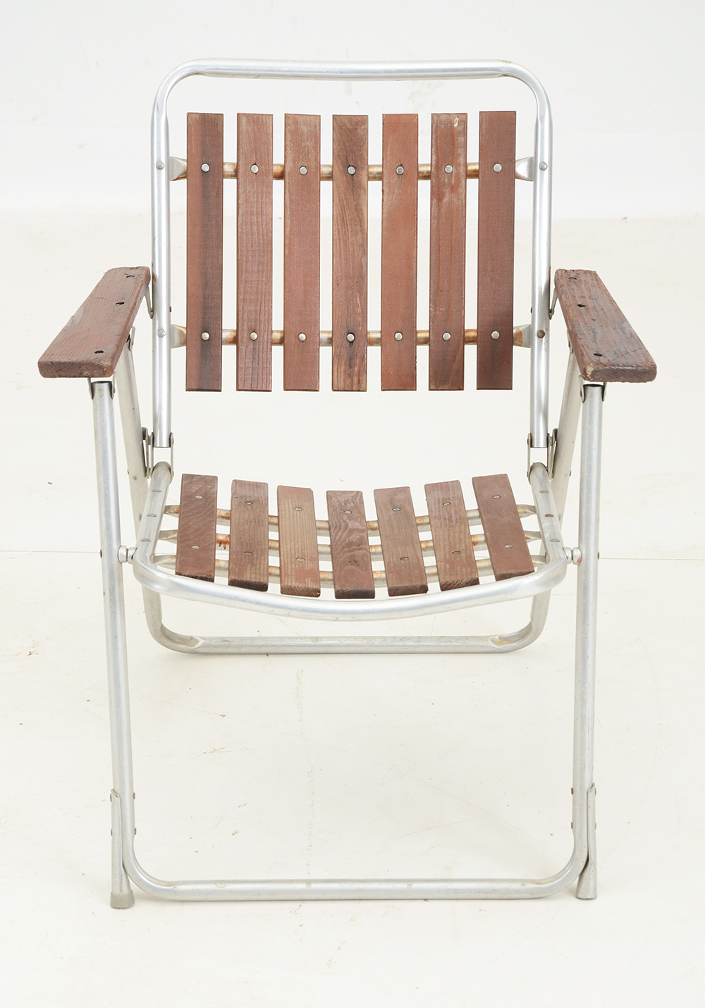1960s Aluminum and Redwood Folding Lawn Chairs