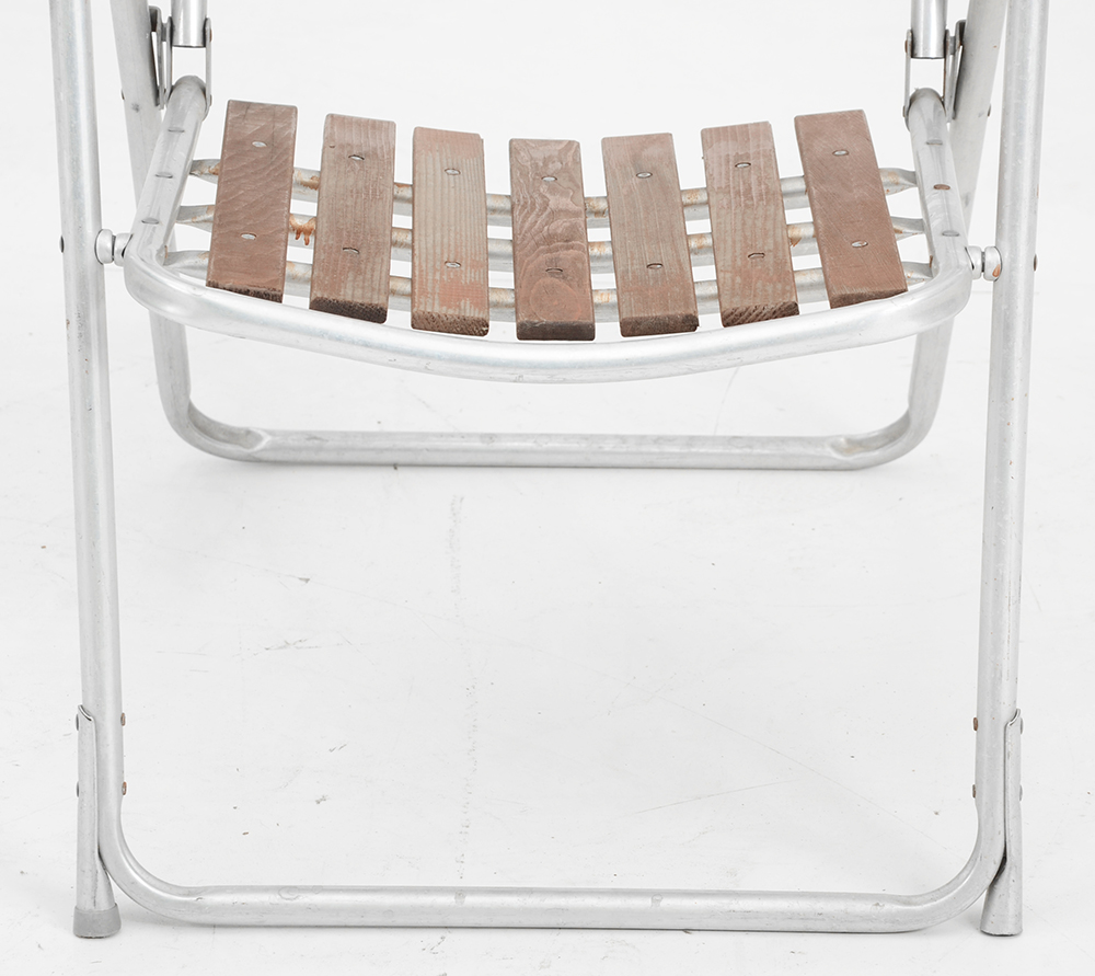 1960s Aluminum and Redwood Folding Lawn Chairs