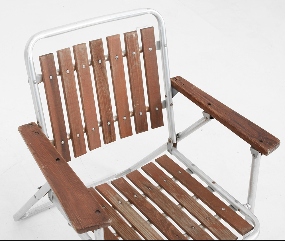 1960s Aluminum and Redwood Folding Lawn Chairs