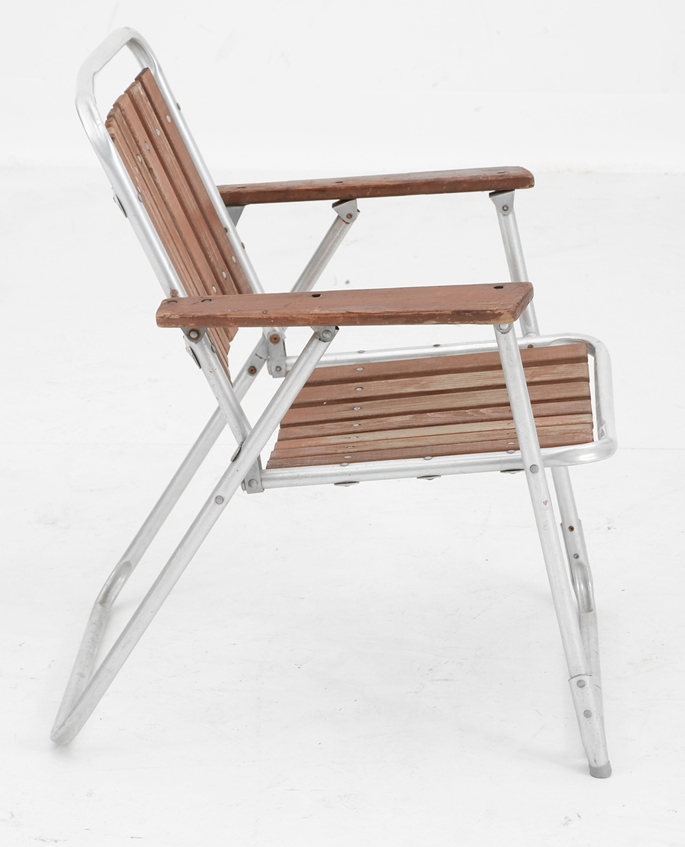 1960s Aluminum and Redwood Folding Lawn Chairs