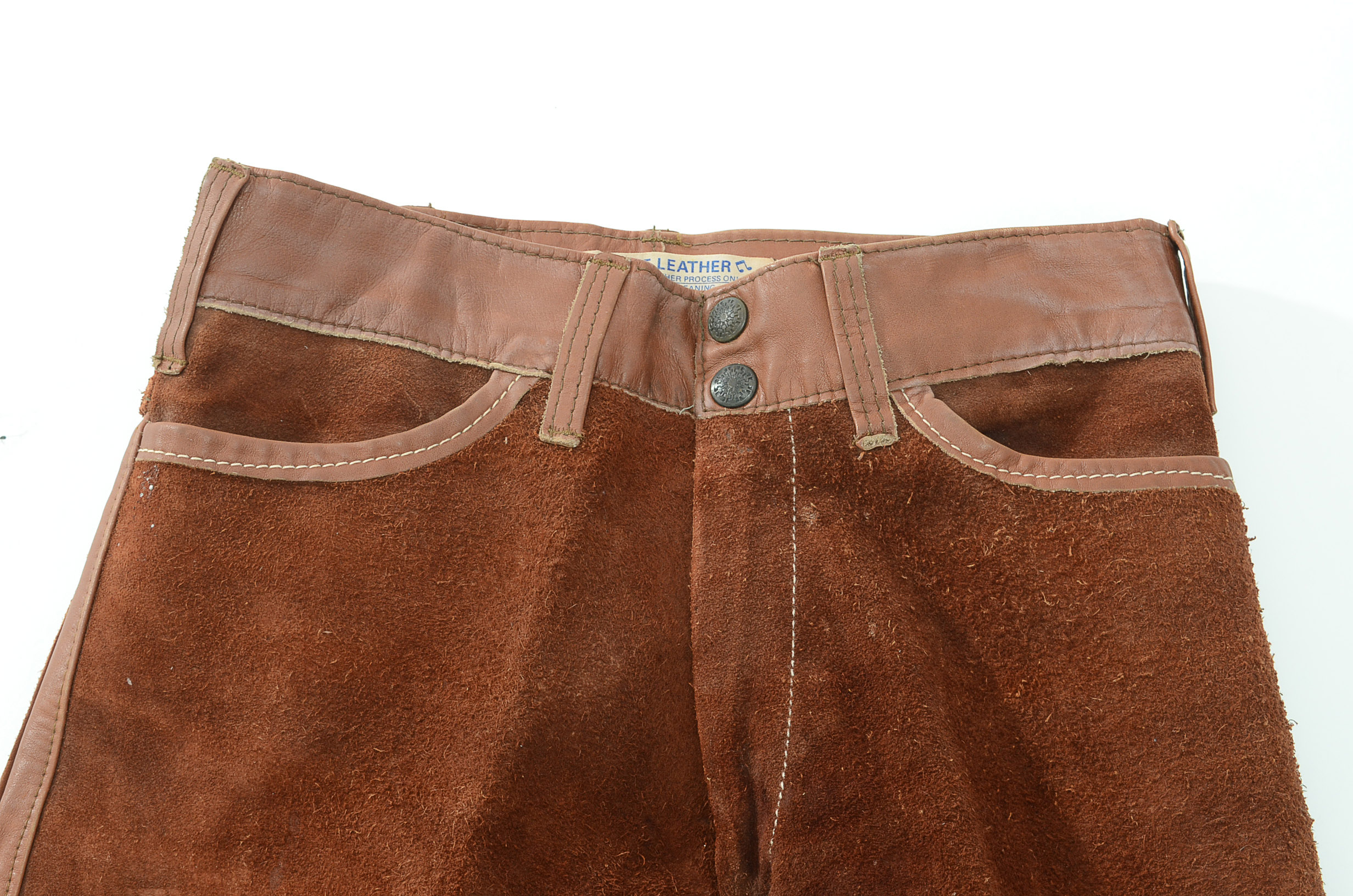 Pair of 70s Vintage Pioneer Wear of Albuquerque Brown Suede Leather Boot Cut Riding Pants