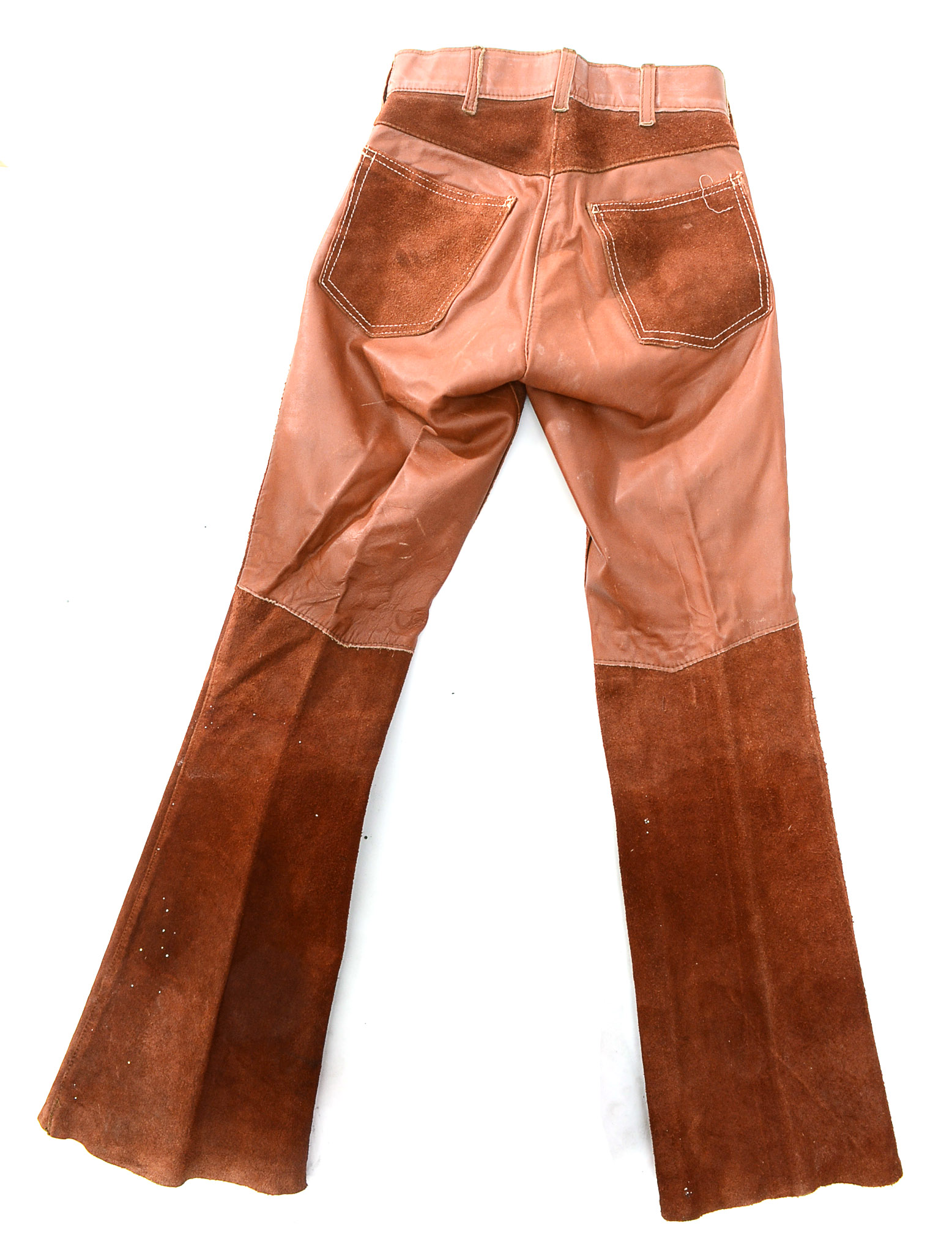 Pair of 70s Vintage Pioneer Wear of Albuquerque Brown Suede Leather Boot Cut Riding Pants