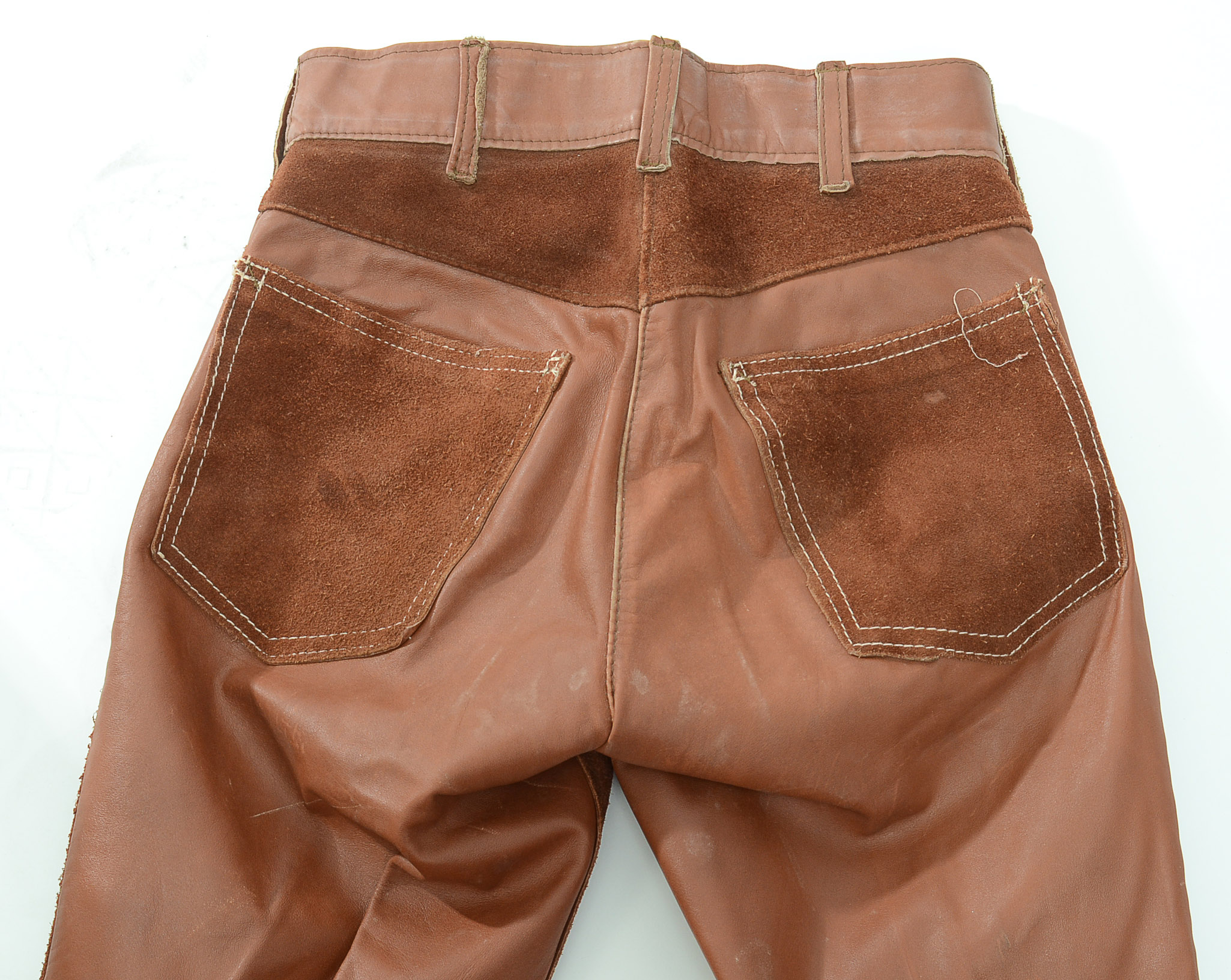 Pair of 70s Vintage Pioneer Wear of Albuquerque Brown Suede Leather Boot Cut Riding Pants