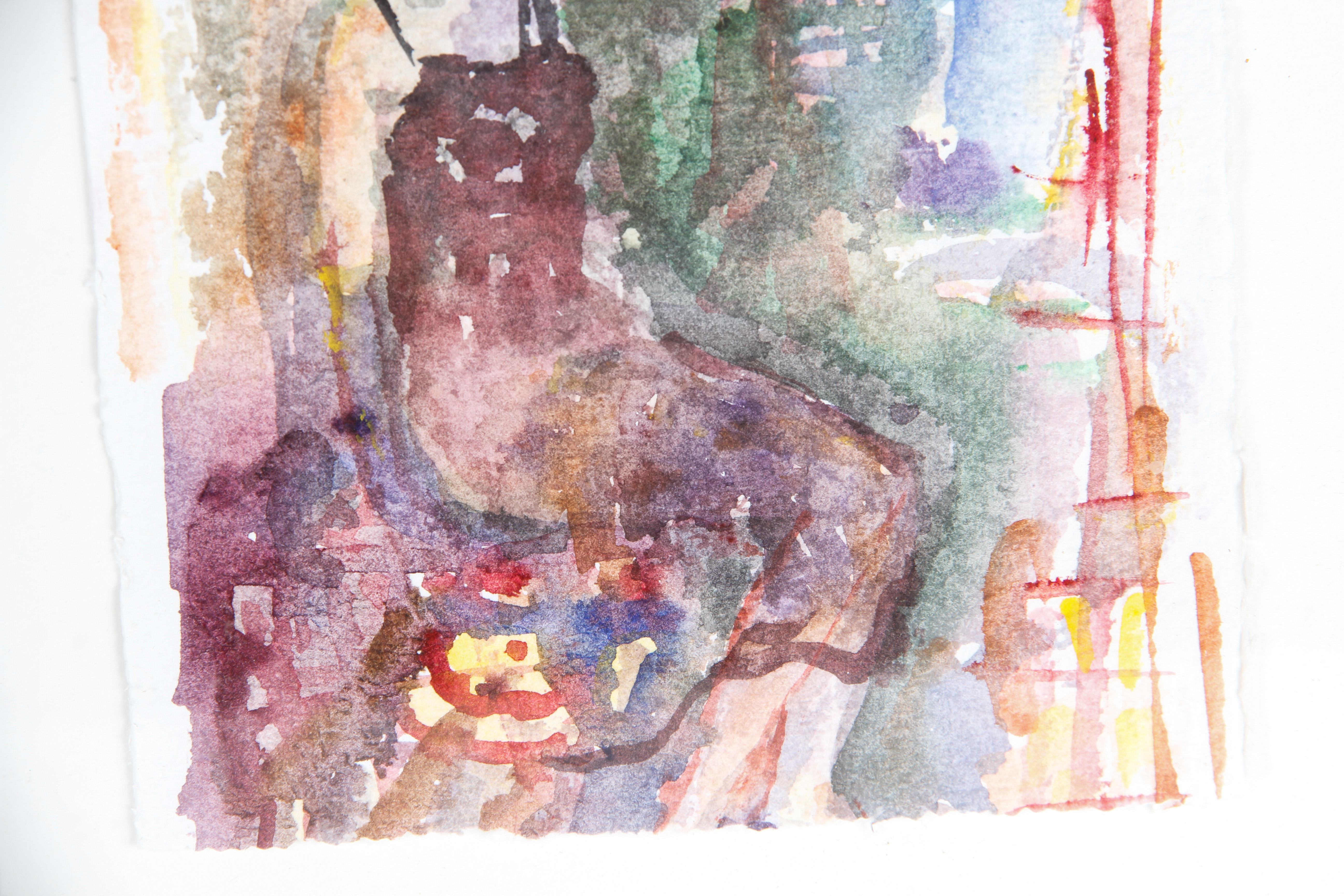 Original Watercolor of Woman in Purple Dress by Murat Kaboulov