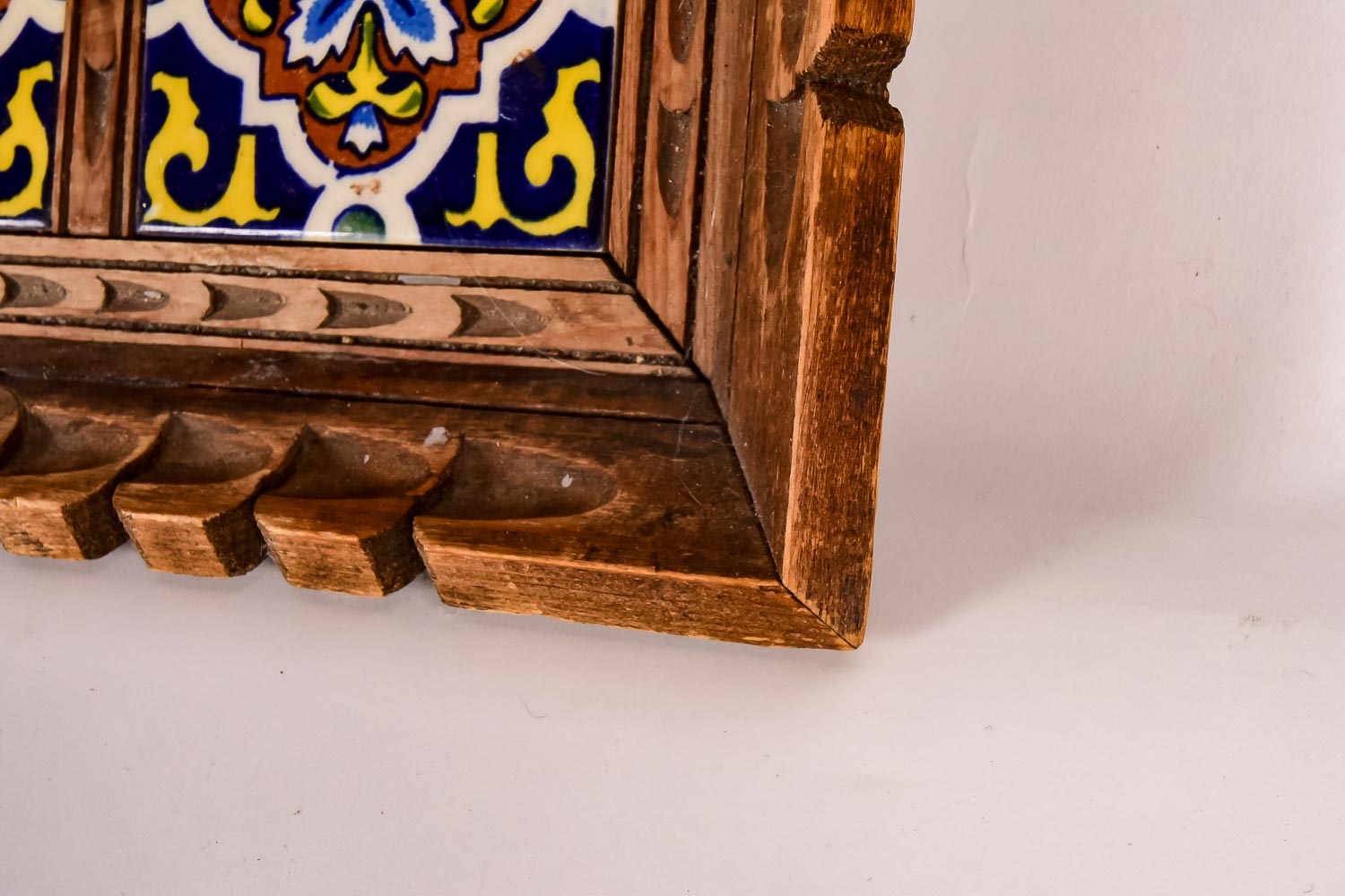 Vintage Wooden and Ceramic Tile Serving Tray