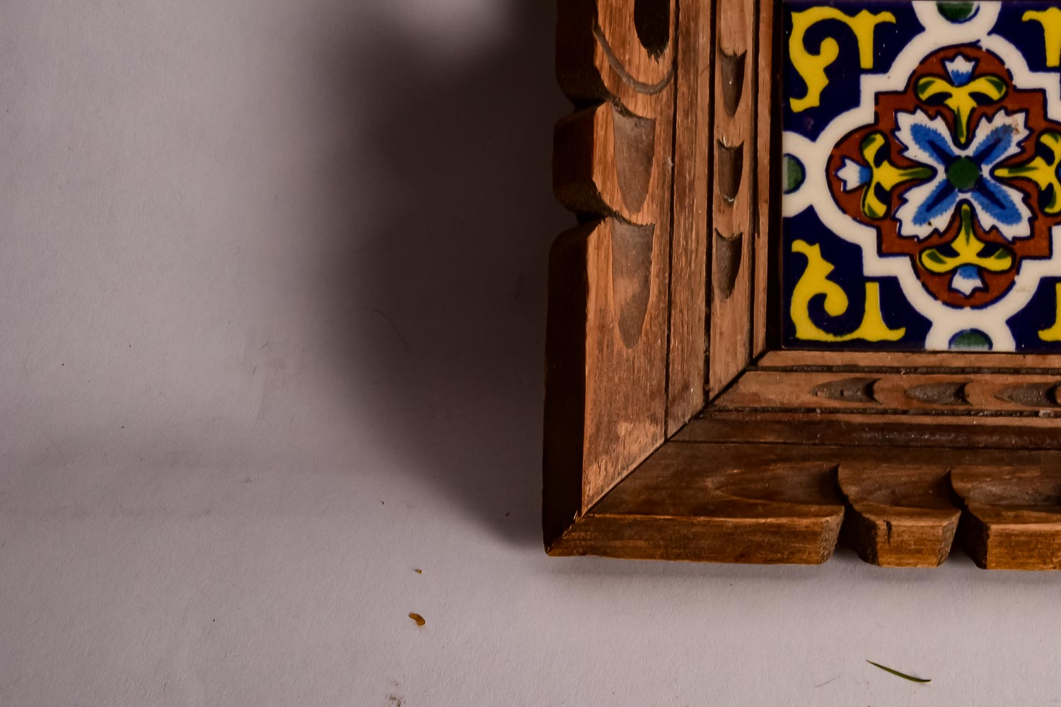 Vintage Wooden and Ceramic Tile Serving Tray