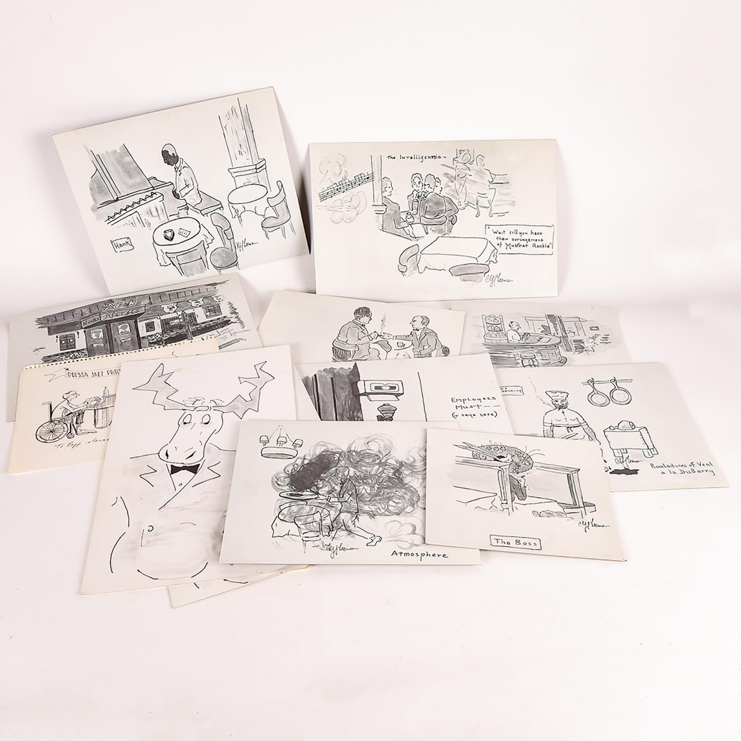 Collection of Cliff Leeman Restaurant Themed Drawings