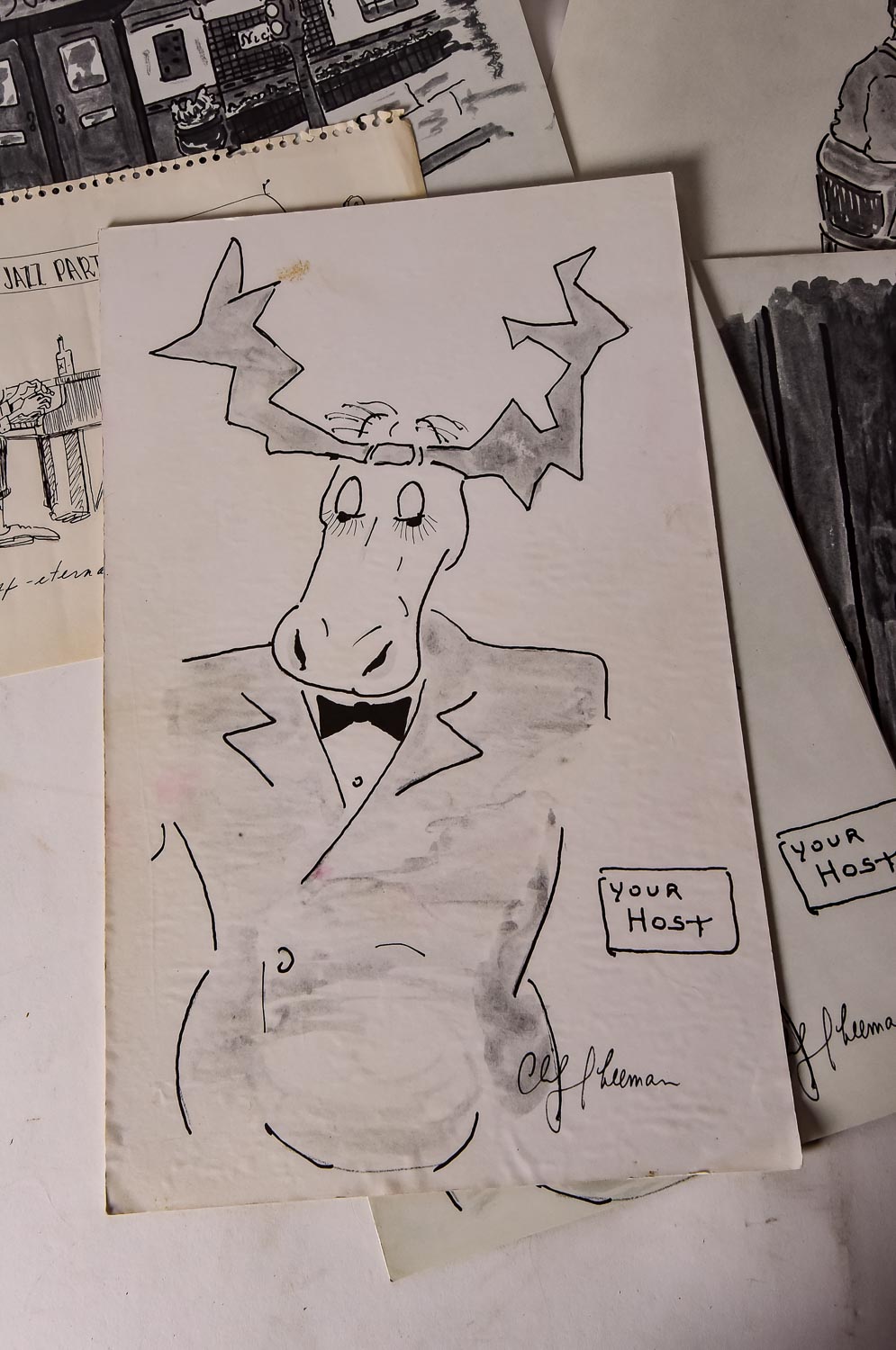 Collection of Cliff Leeman Restaurant Themed Drawings