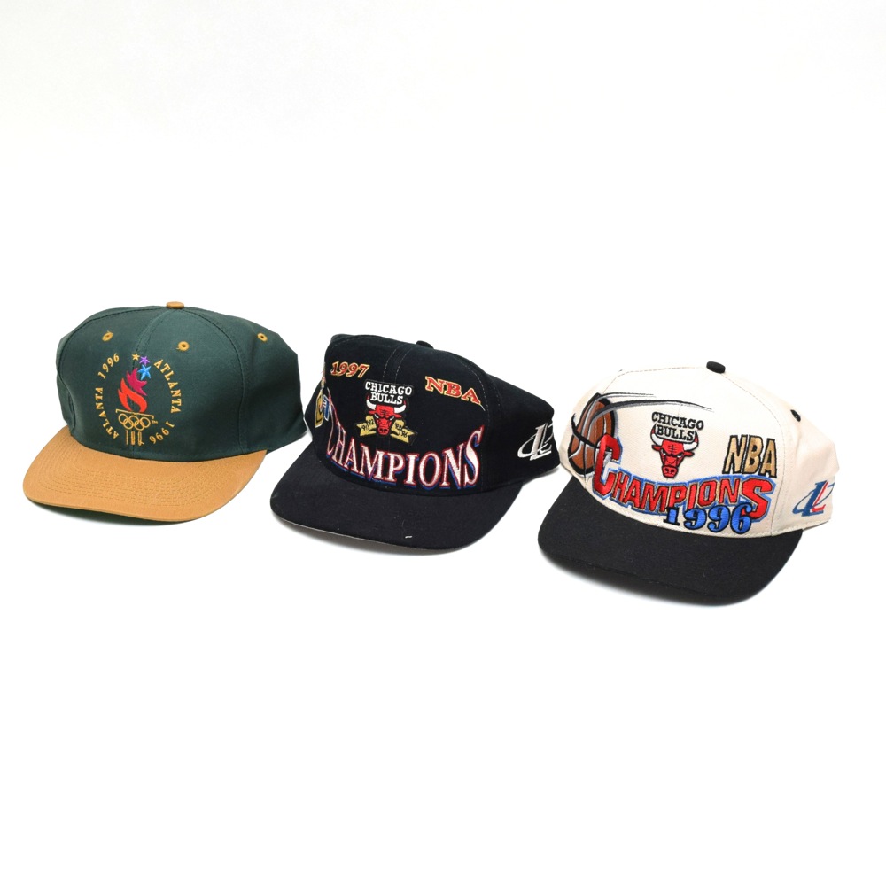 1996 and 1997 Chicago Bulls NBA Championship Hats and 1996 Atlanta Summer Olympics Hat