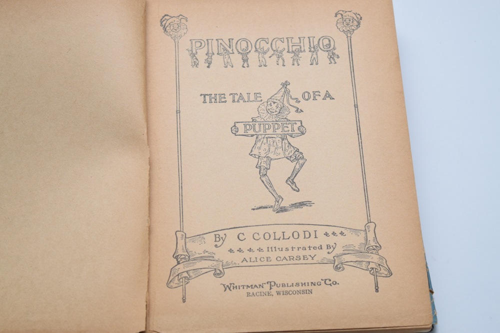 1930s Articulated Composite Disney Pinocchio Doll and First Edition 1916 Pinocchio Book