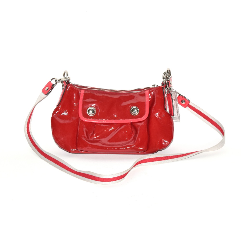 Coach Red Patent Leather Shoulder/Crossbody Hobo Bag