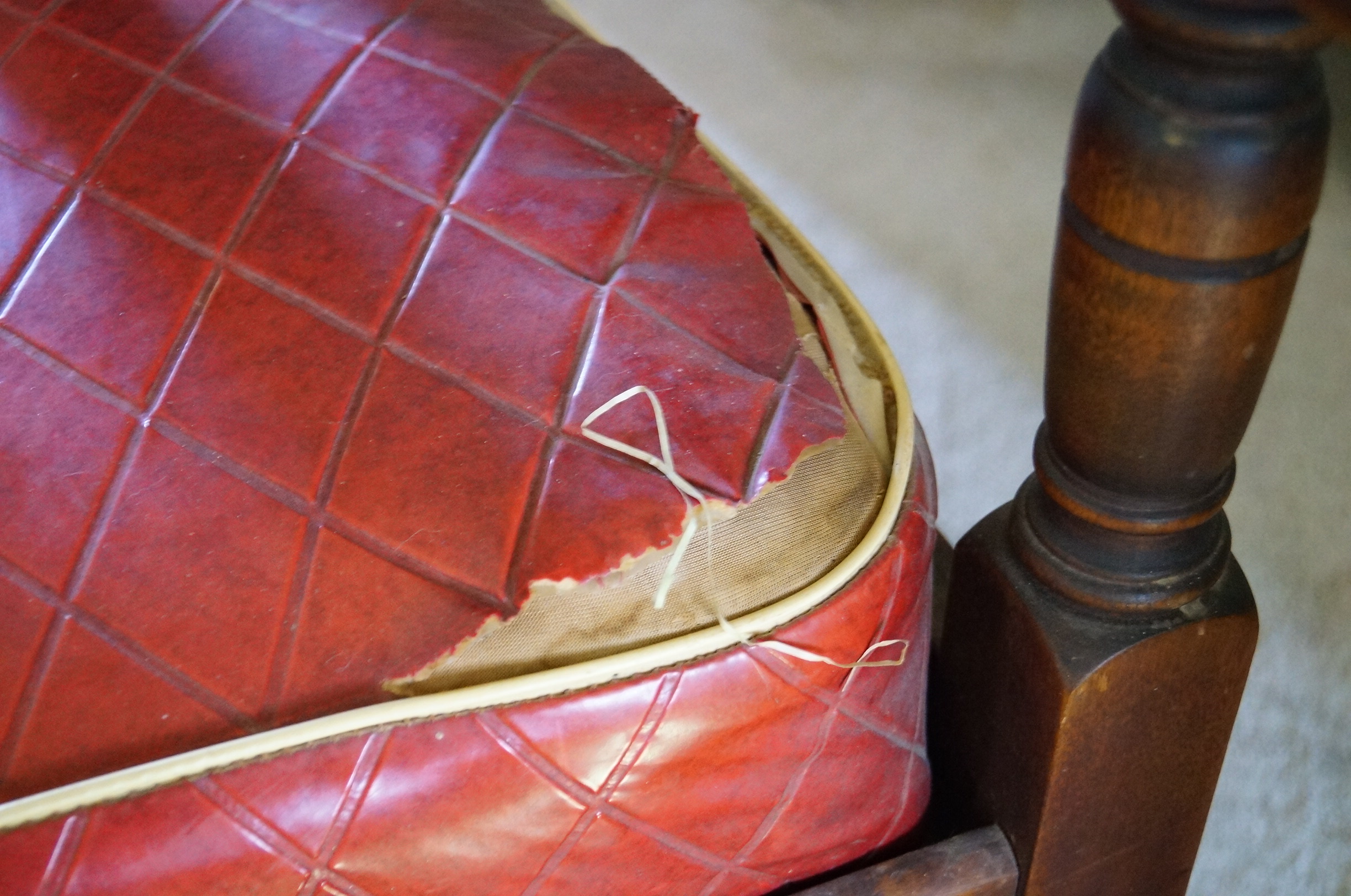Antique Wood Rocking Chair with Red Cushion