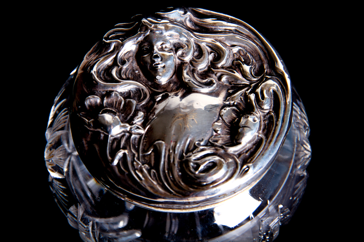 Antique Cut Glass Jewel Box with Silver Lid