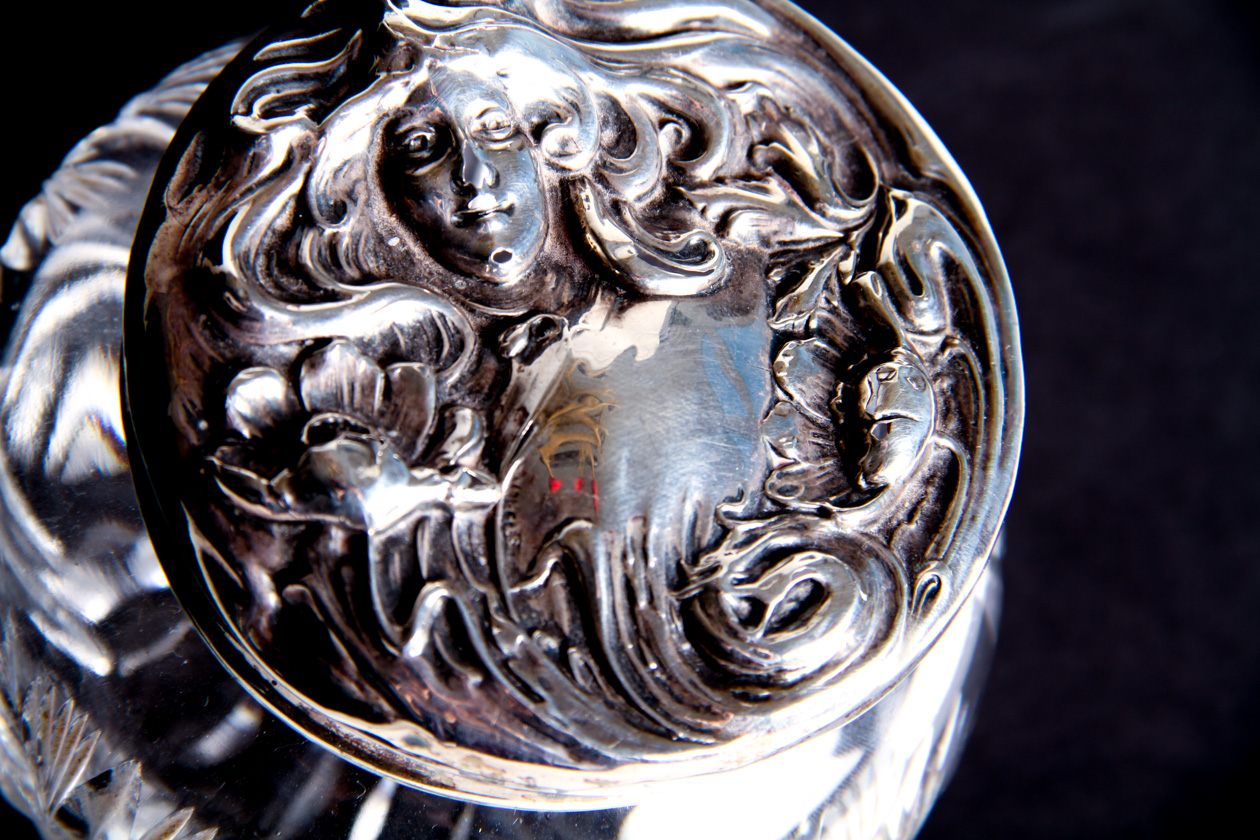 Antique Cut Glass Jewel Box with Silver Lid