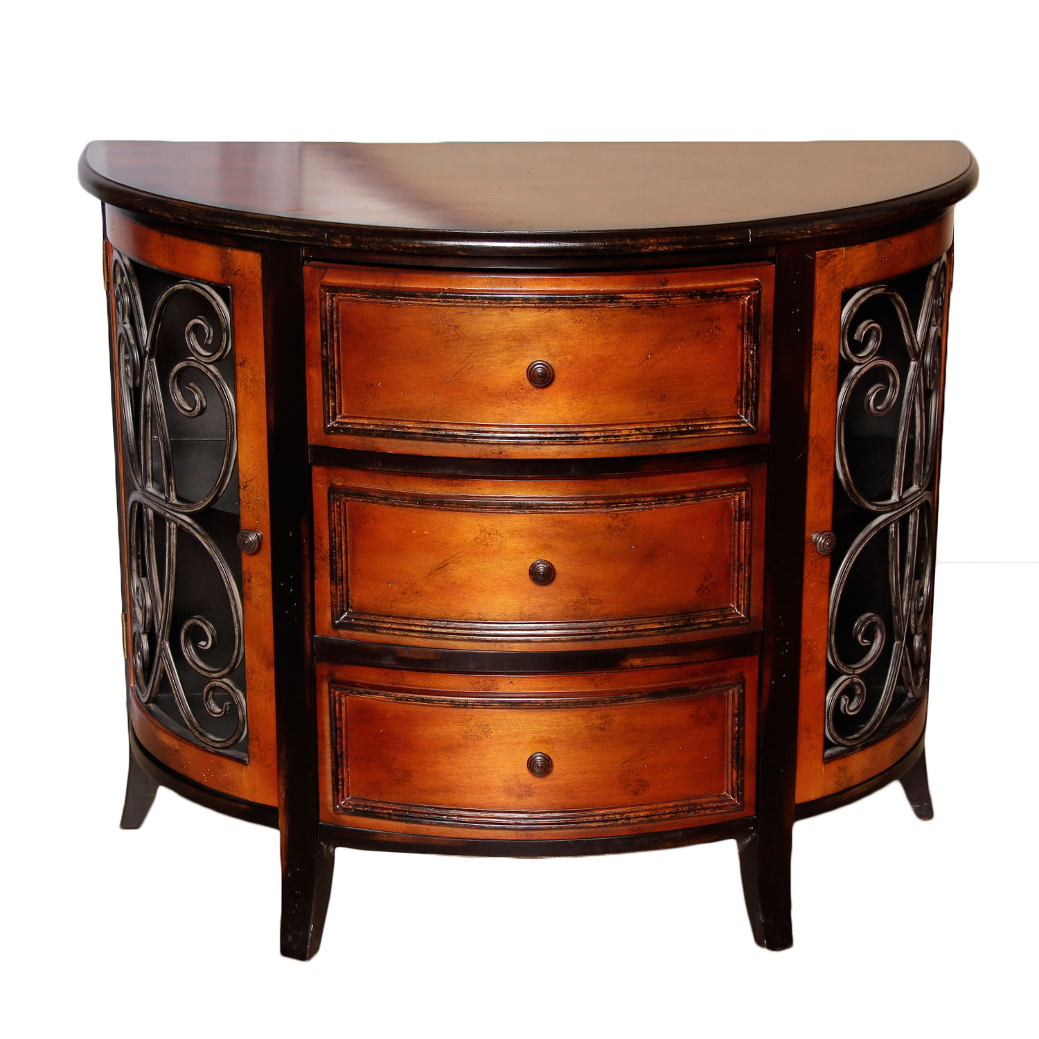 Three Drawer Half Moon Side Table