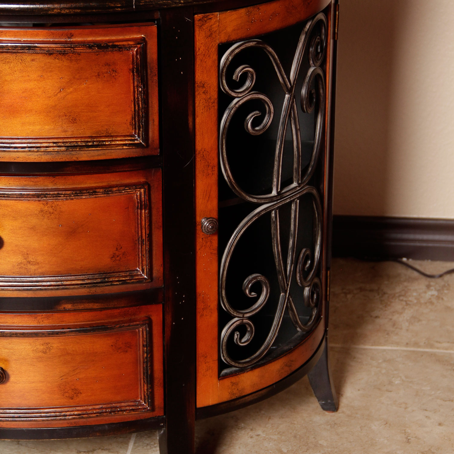 Three Drawer Half Moon Side Table