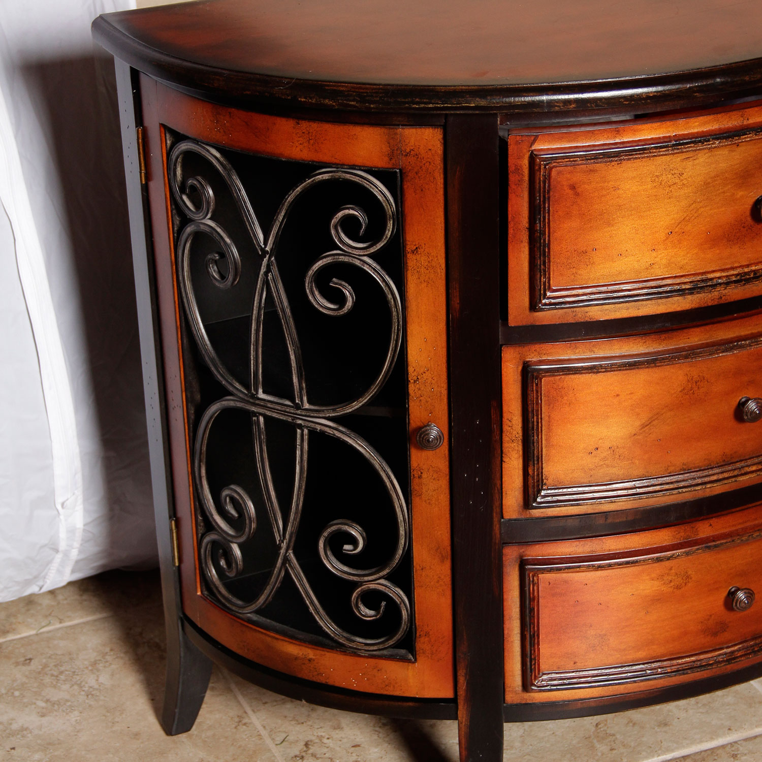 Three Drawer Half Moon Side Table