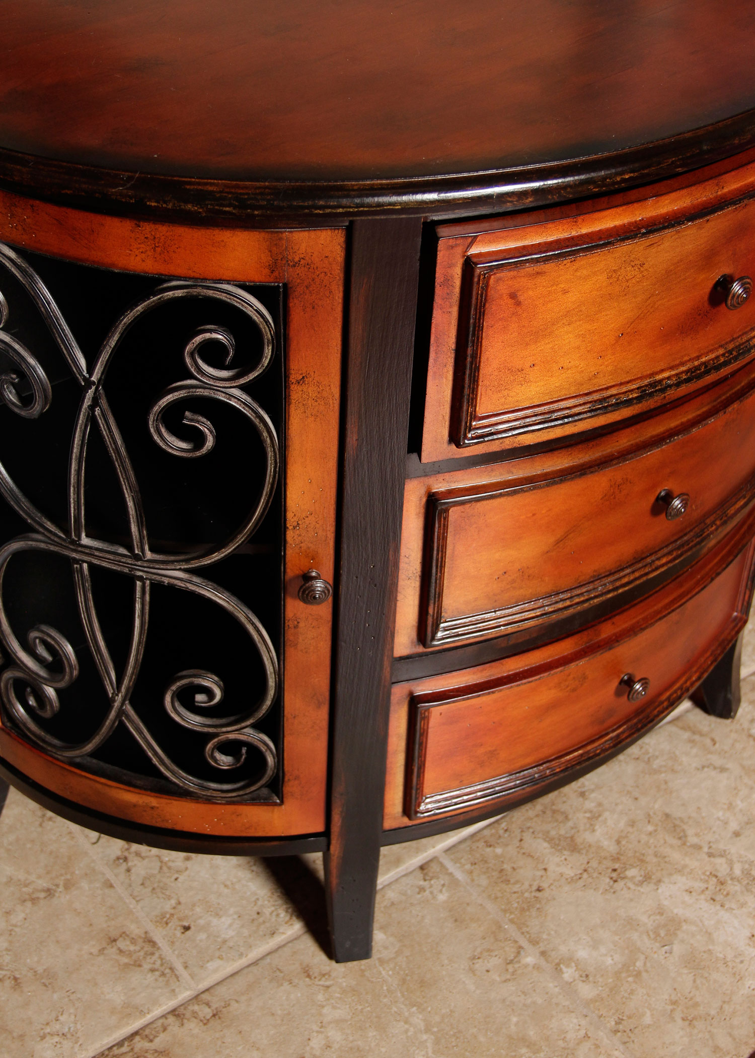 Three Drawer Half Moon Side Table