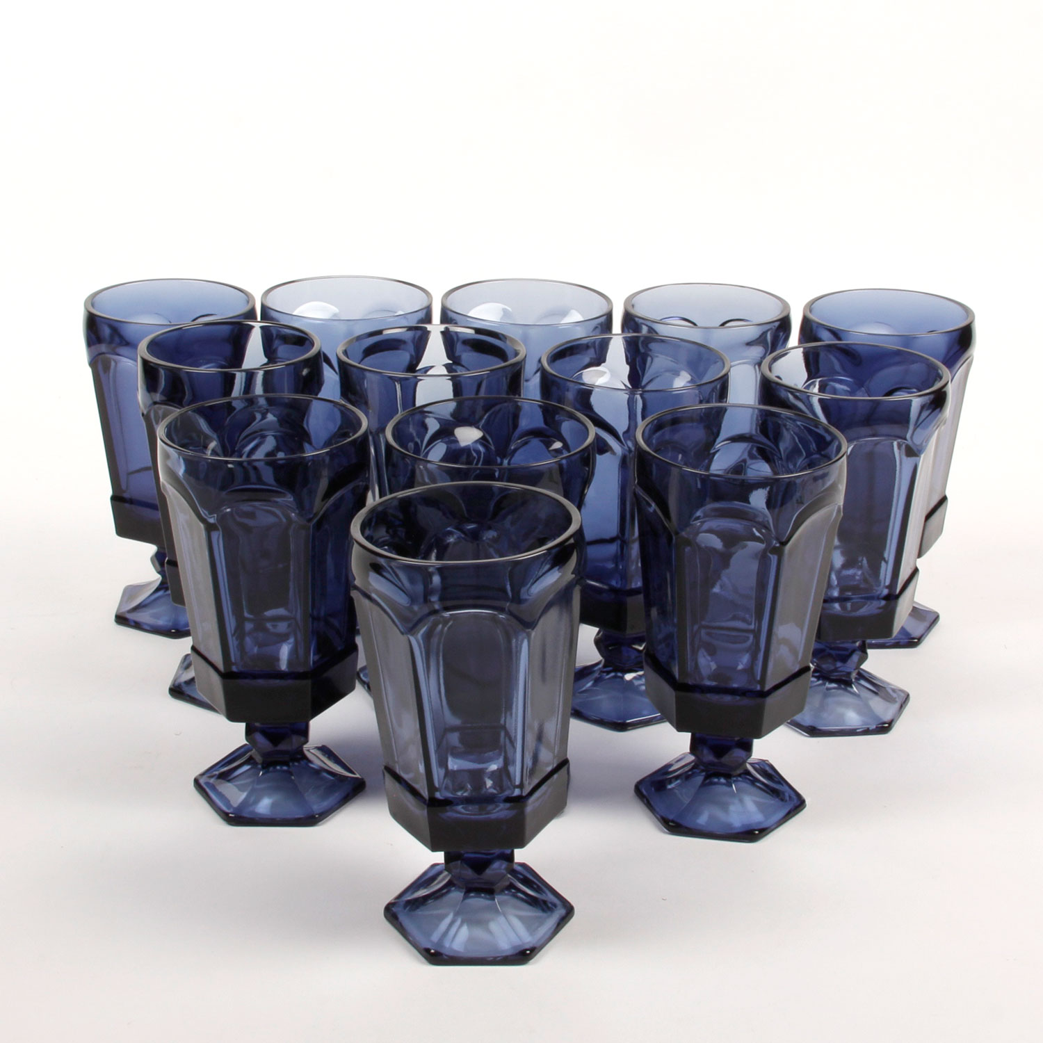 Collection of Thirteen Vintage Cobalt Blue Glass Goblets From Dillard's Lennox Collection