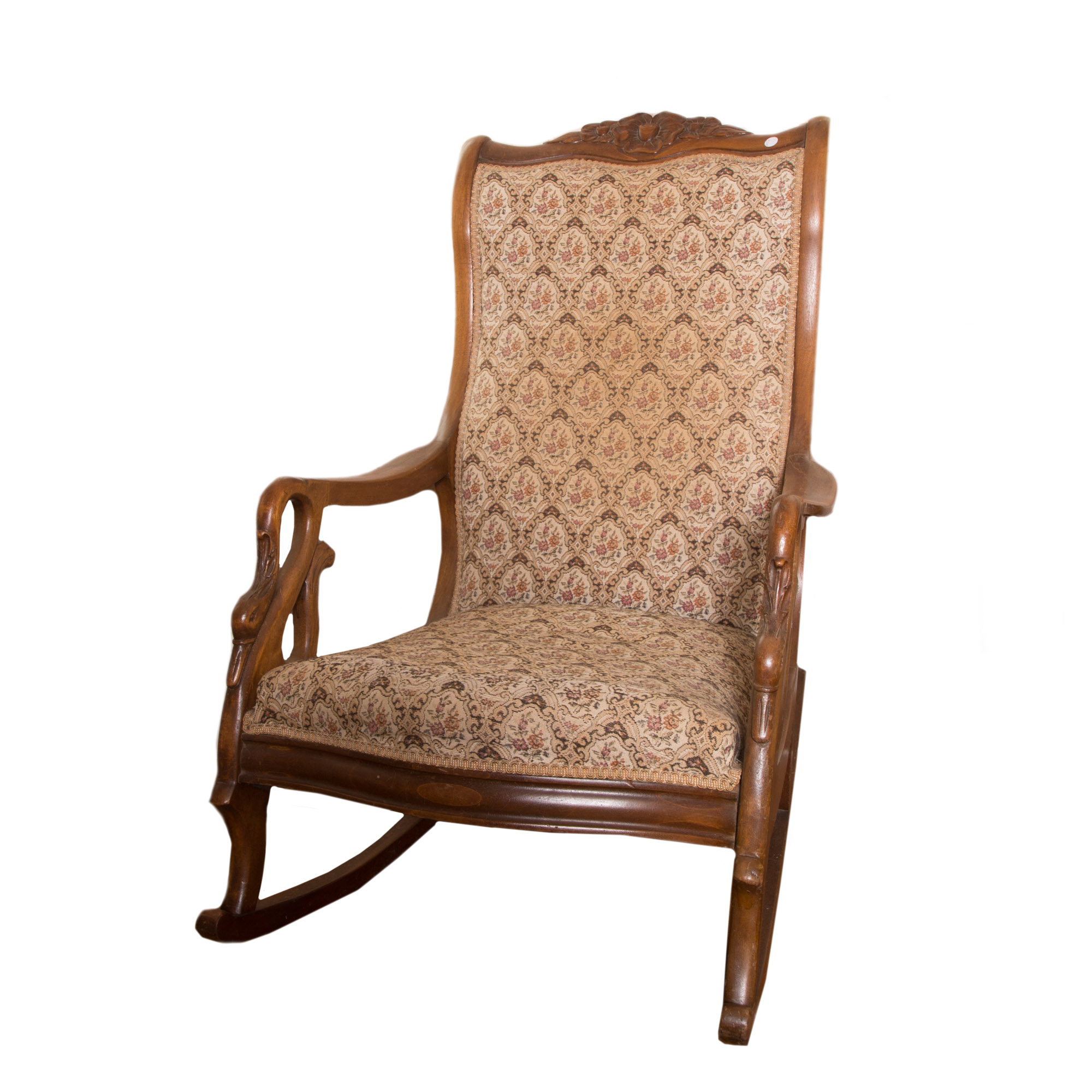 Vintage Carved Goose Neck Arm Rocking Chair