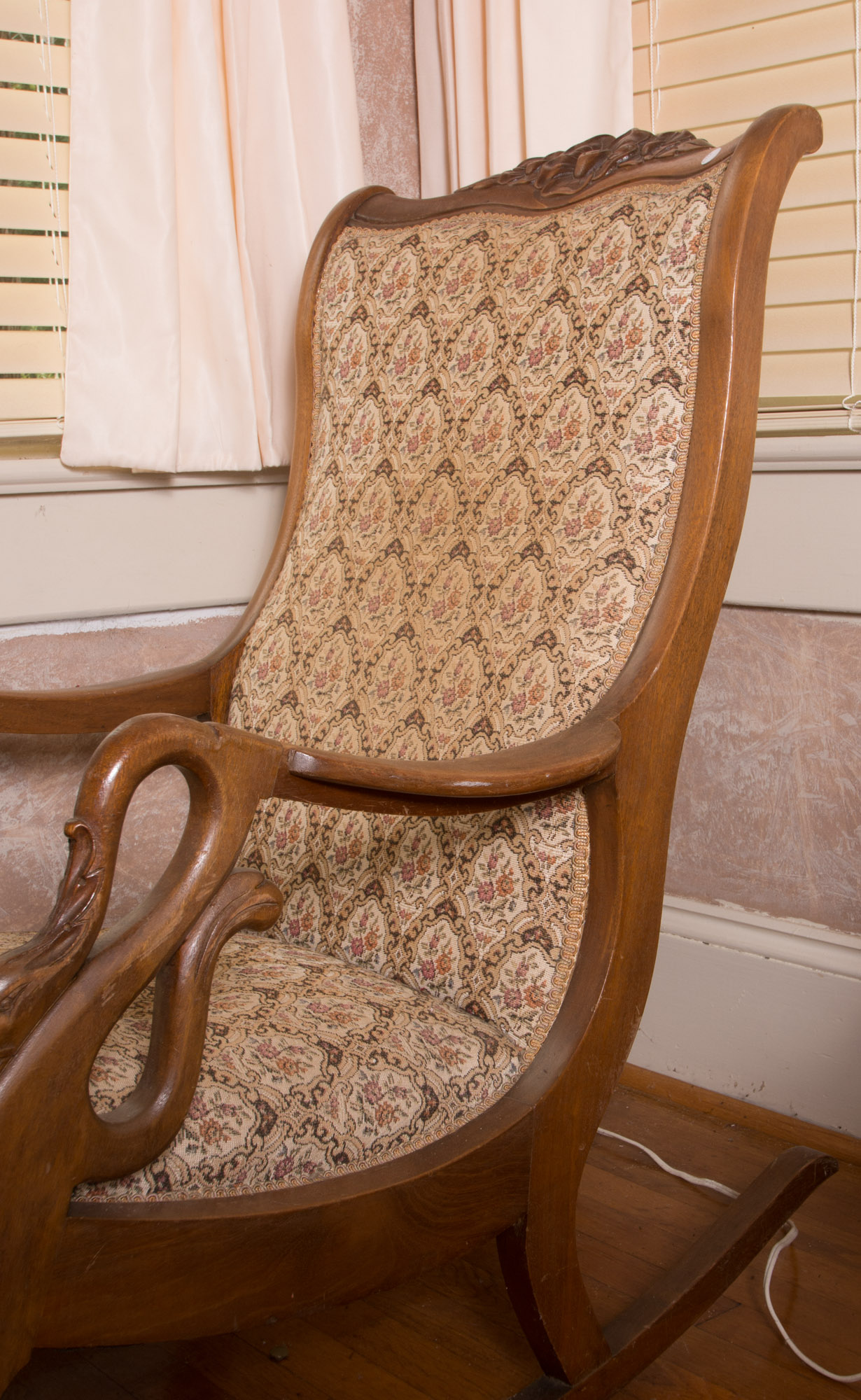 Vintage Carved Goose Neck Arm Rocking Chair