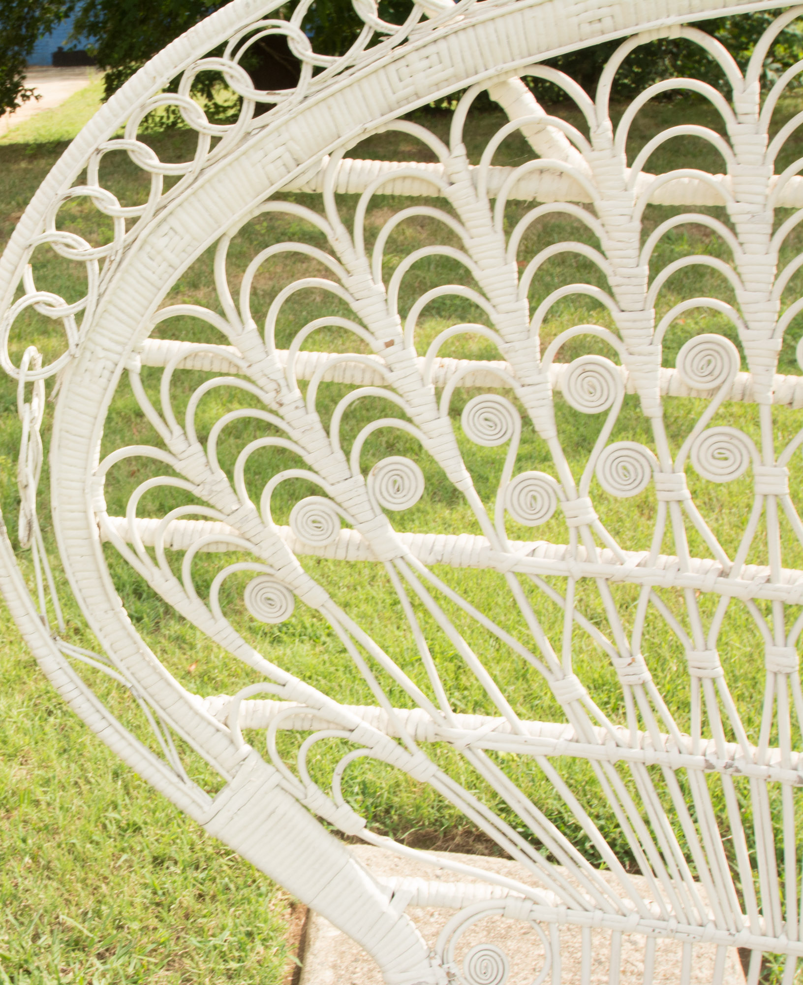 White Wicker Peacock Fan Back Chair